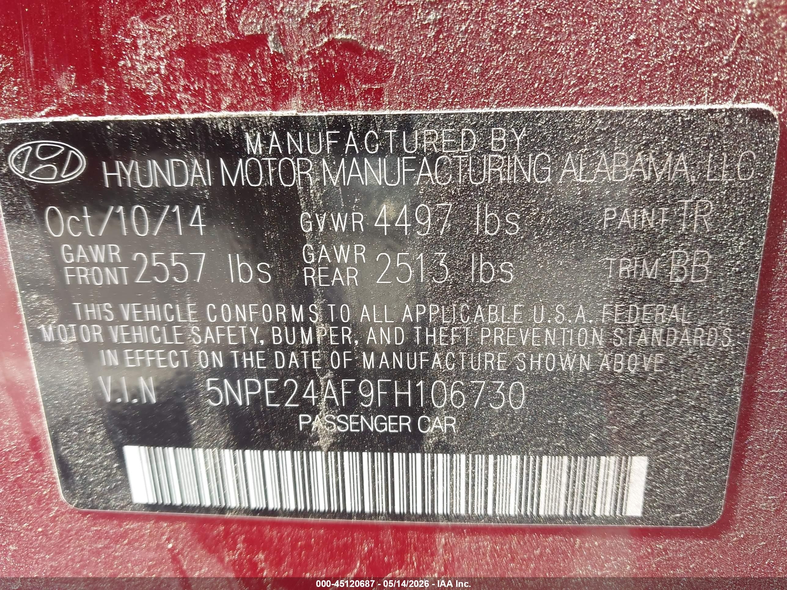 2015 Hyundai Sonata Se Red vin: 5NPE24AF9FH106730