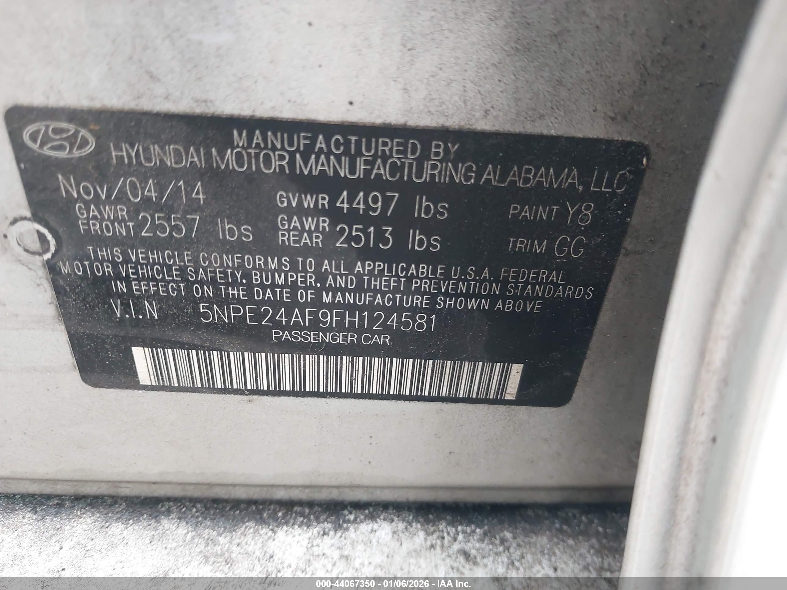 2015 Hyundai Sonata Se Silver vin: 5NPE24AF9FH124581