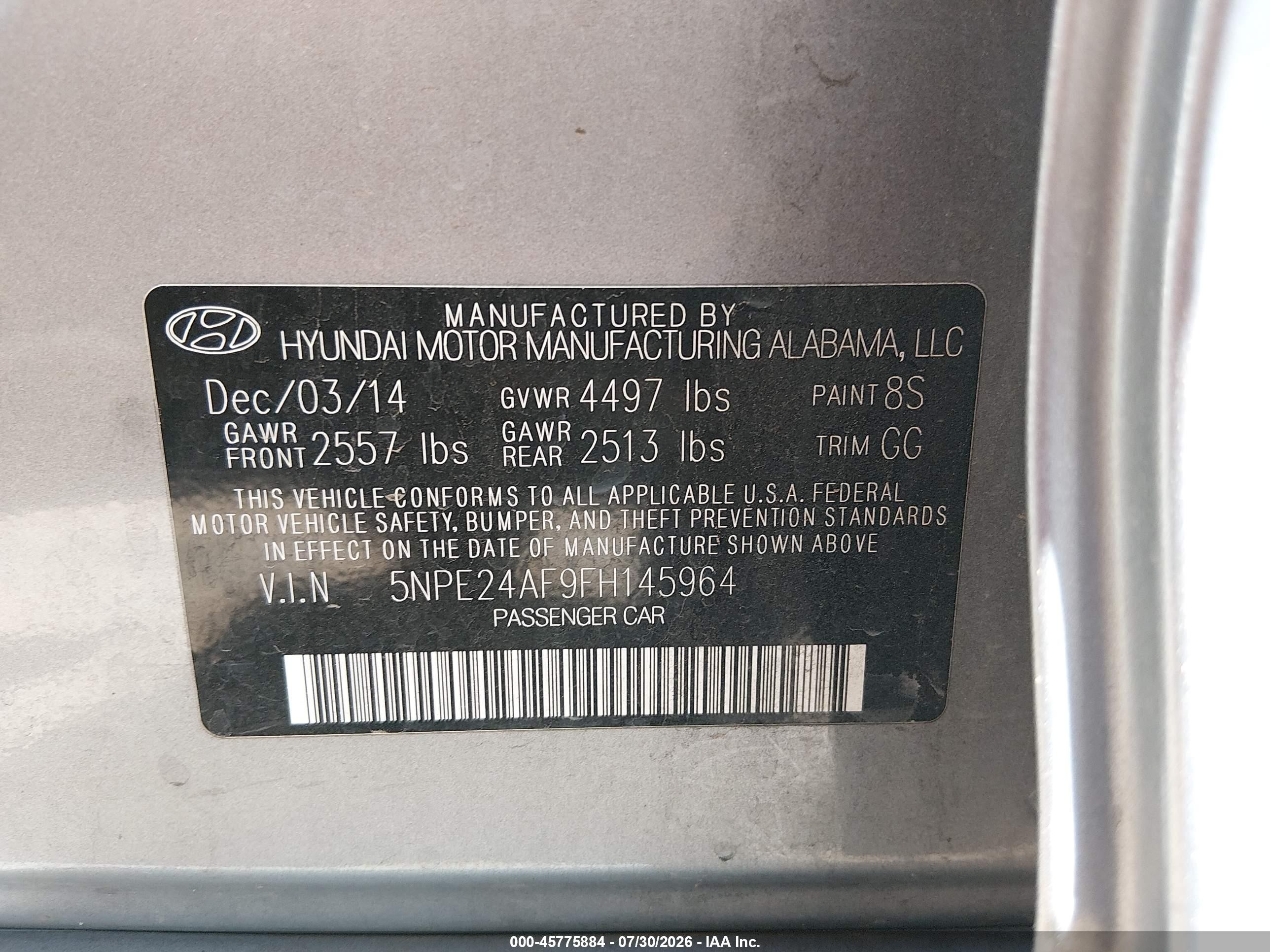 2015 Hyundai Sonata Se Silver vin: 5NPE24AF9FH145964
