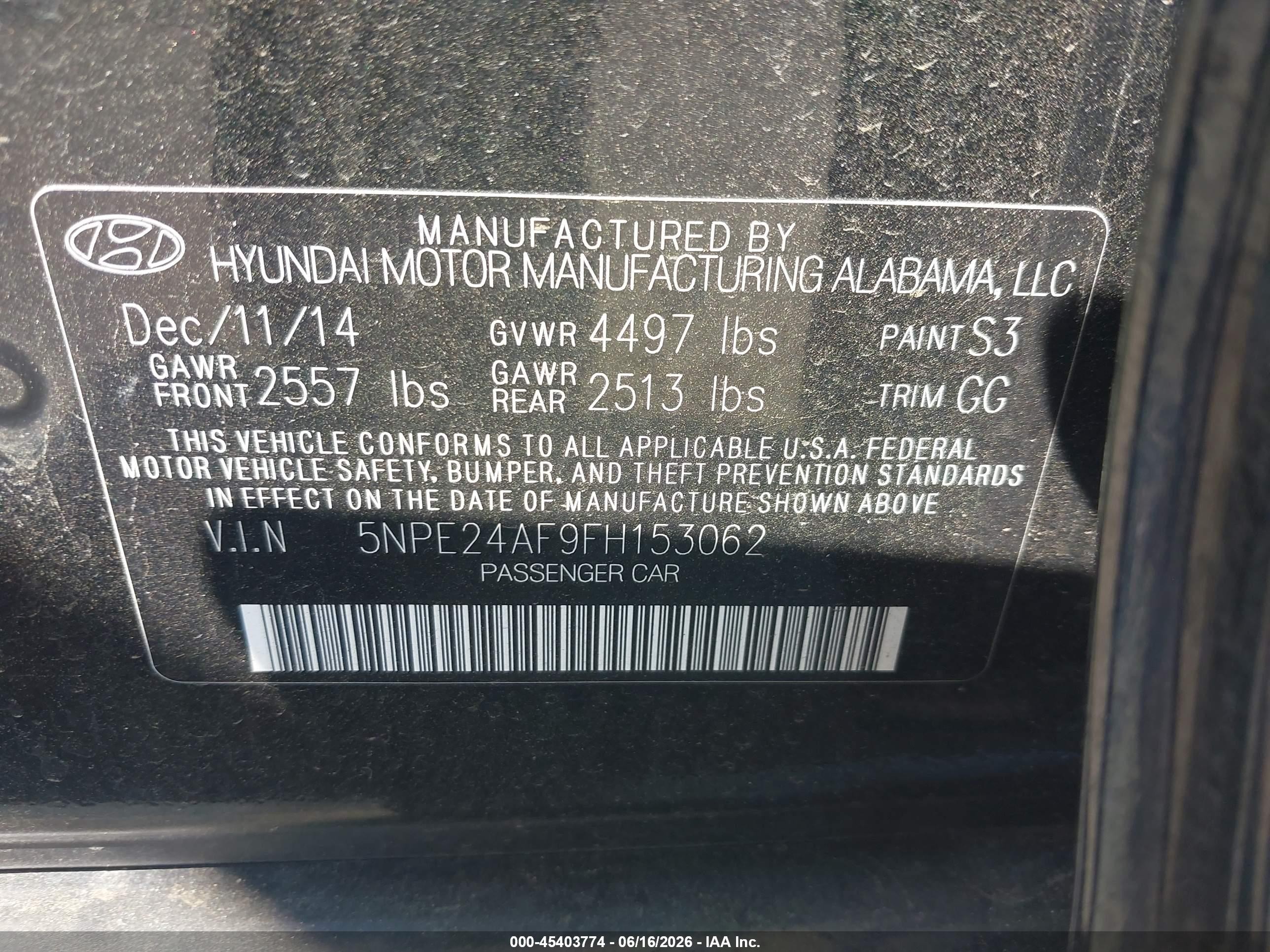 2015 Hyundai Sonata Se Black vin: 5NPE24AF9FH153062