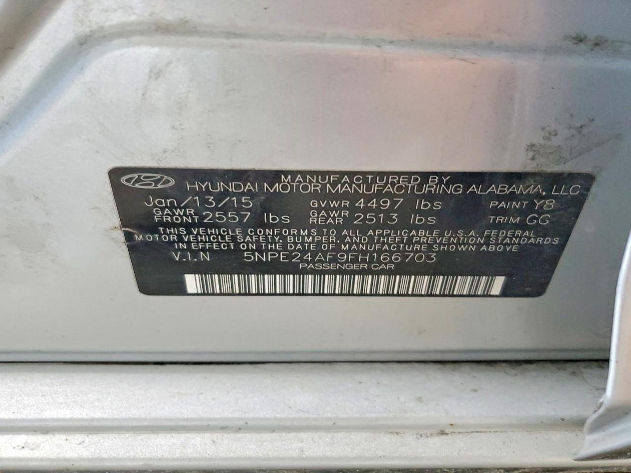 2015 Hyundai Sonata Se Silver vin: 5NPE24AF9FH166703