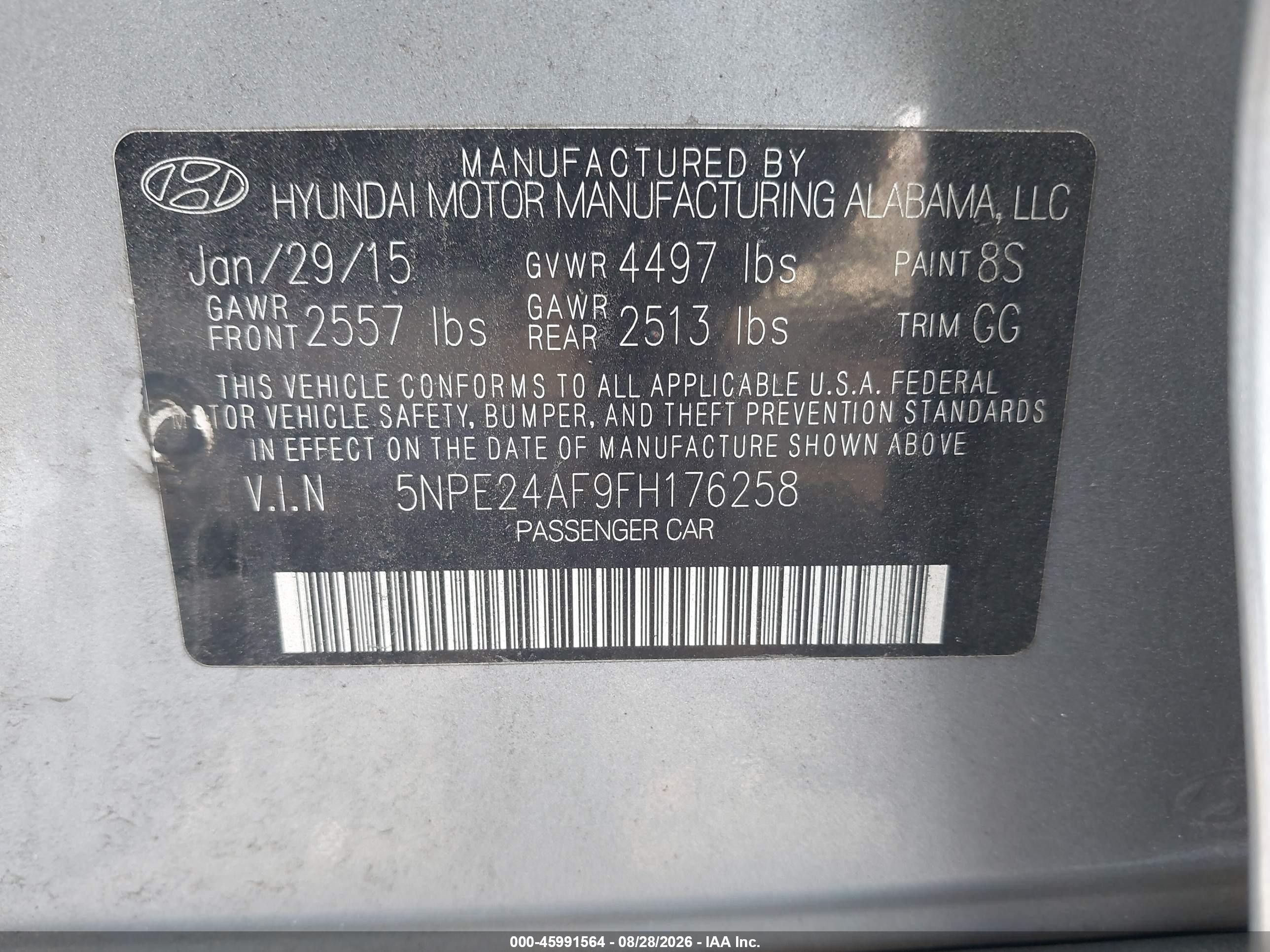 2015 Hyundai Sonata Se Silver vin: 5NPE24AF9FH176258