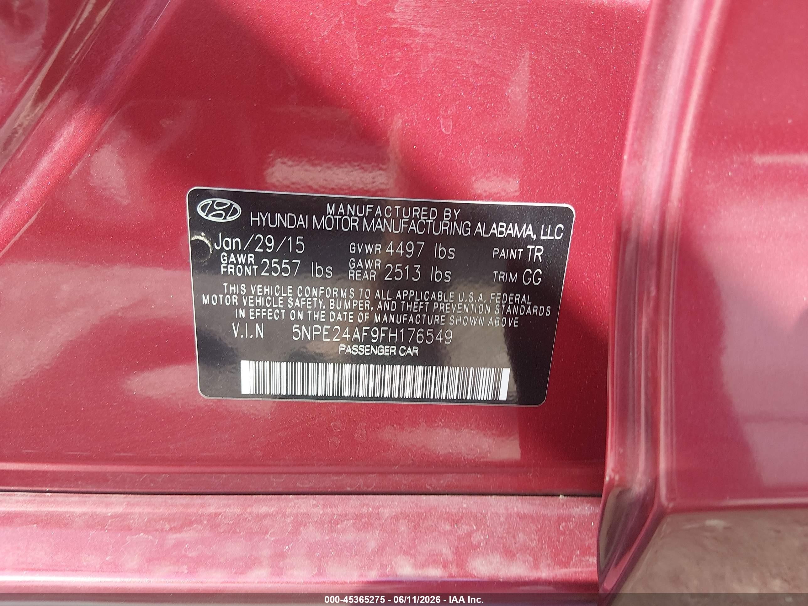 2015 Hyundai Sonata Se Red vin: 5NPE24AF9FH176549