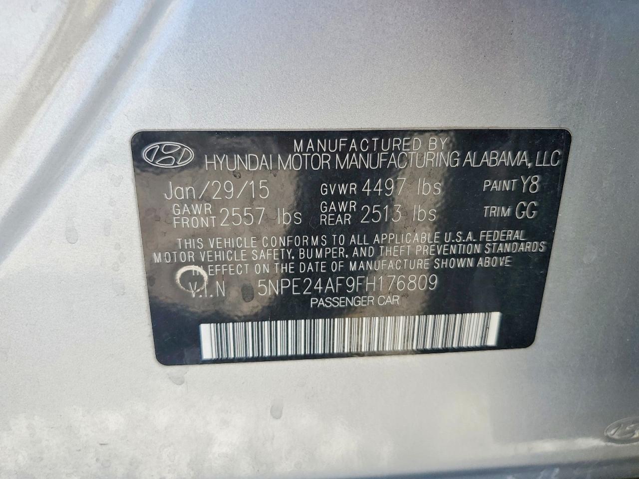 2015 Hyundai Sonata Se Silver vin: 5NPE24AF9FH176809