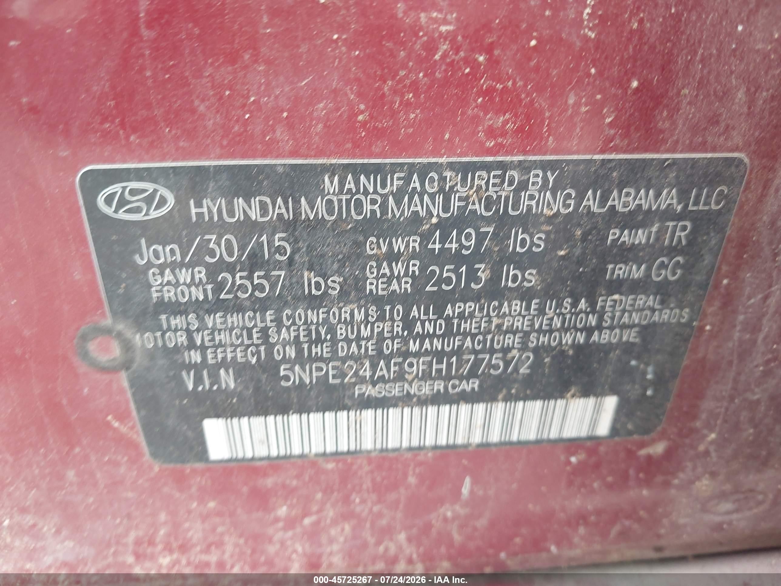 2015 Hyundai Sonata Se Burgundy vin: 5NPE24AF9FH177572