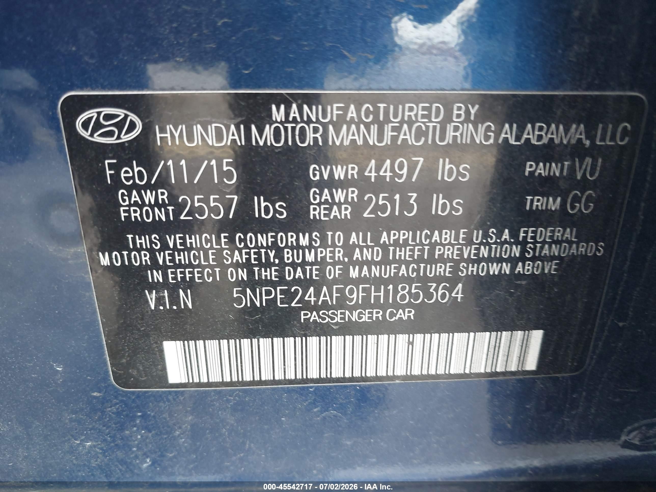 2015 Hyundai Sonata Se Blue vin: 5NPE24AF9FH185364