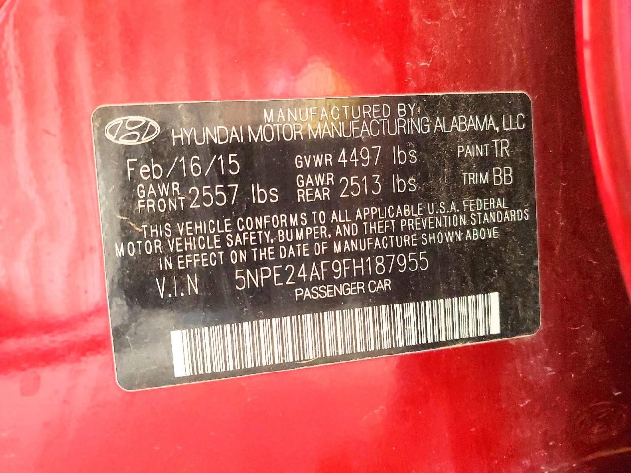 2015 Hyundai Sonata Se Red vin: 5NPE24AF9FH187955