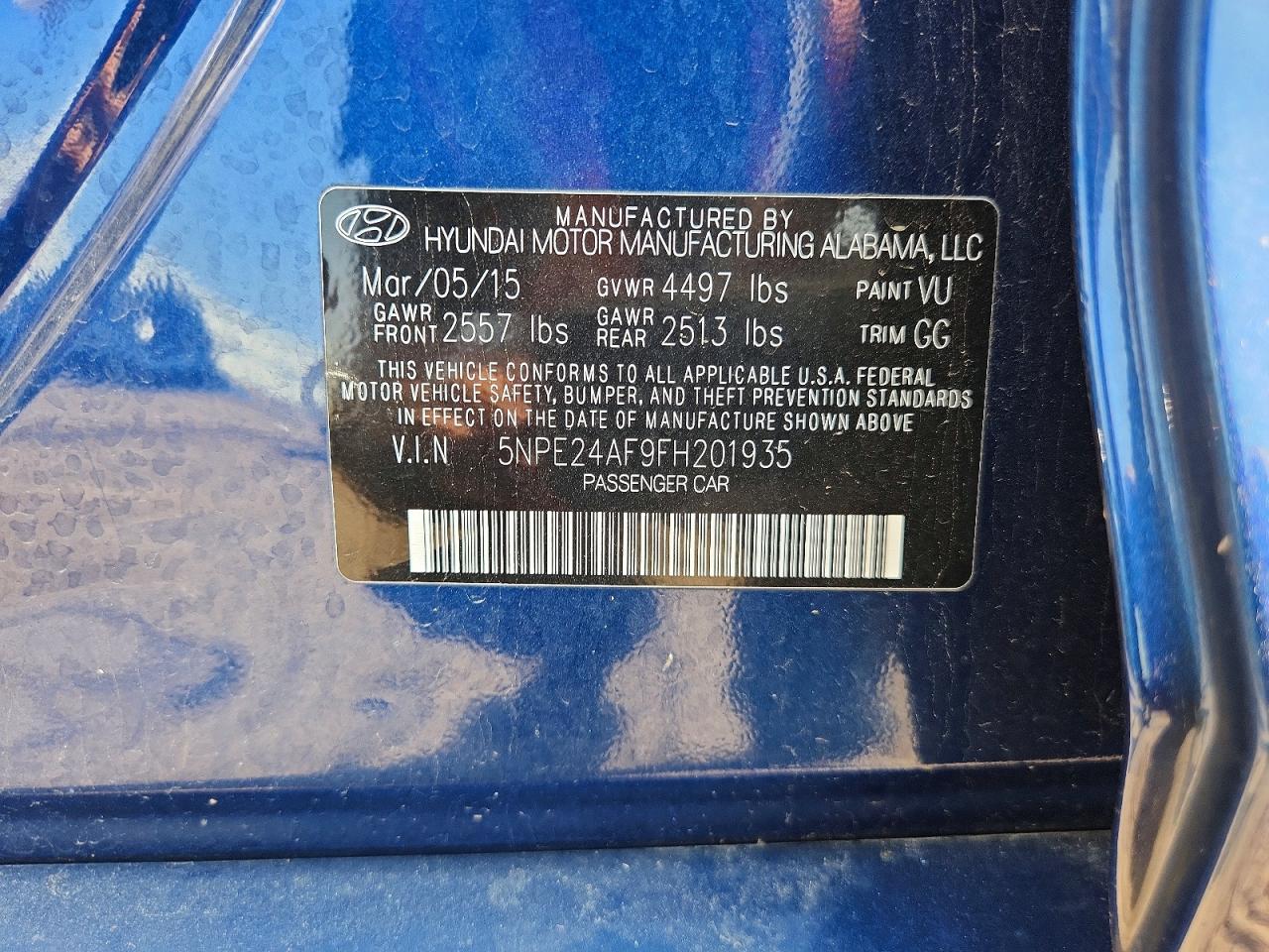 2015 Hyundai Sonata Se Blue vin: 5NPE24AF9FH201935
