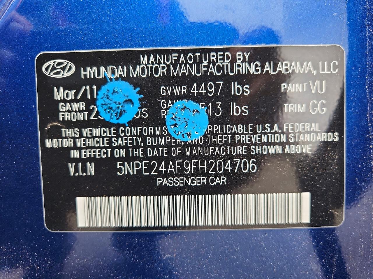 2015 Hyundai Sonata Se Blue vin: 5NPE24AF9FH204706