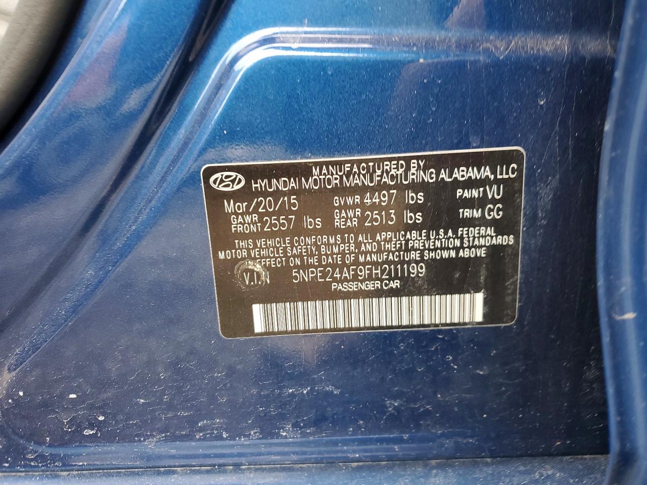 2015 Hyundai Sonata Se Blue vin: 5NPE24AF9FH211199