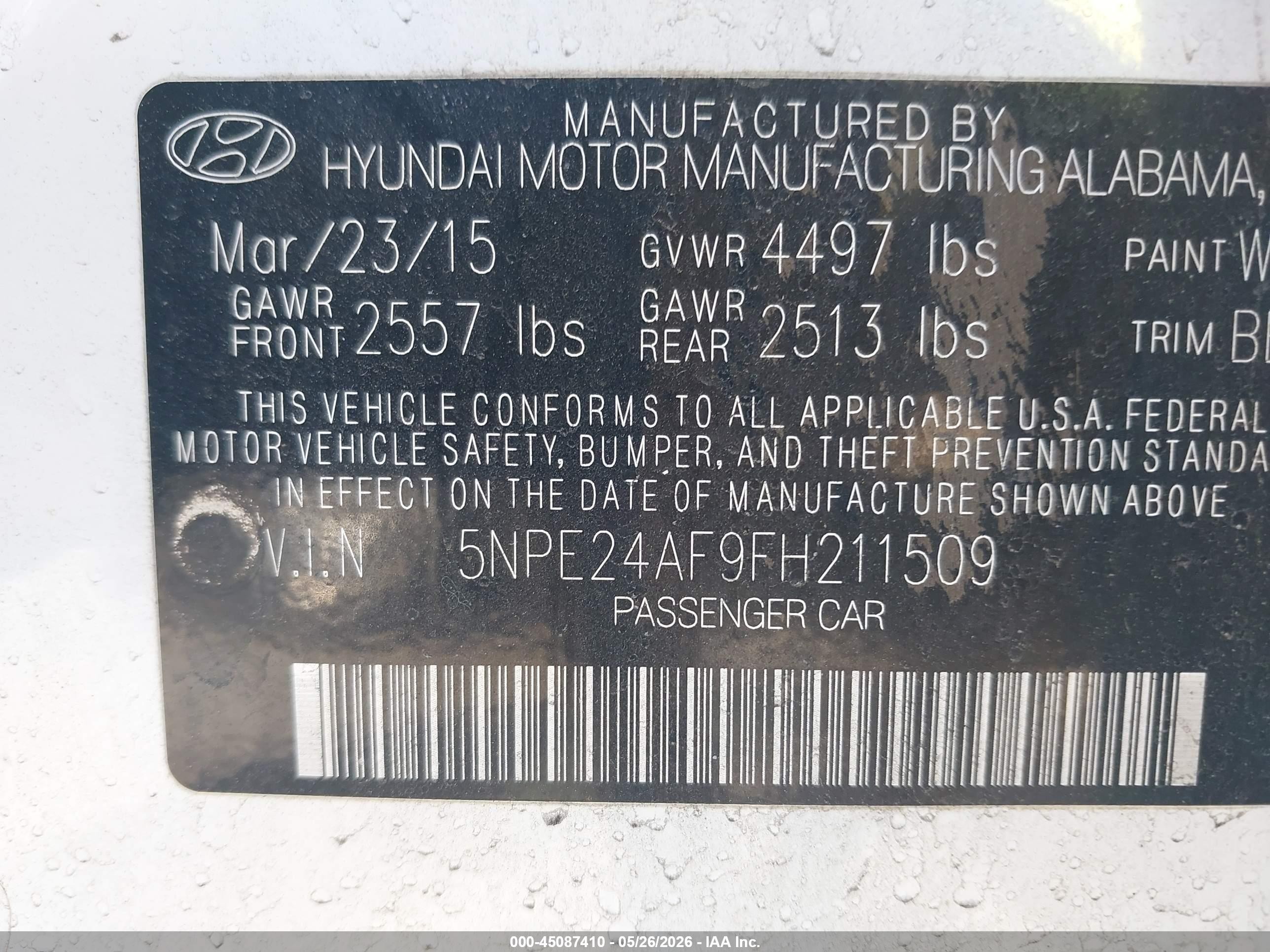 2015 Hyundai Sonata Se White vin: 5NPE24AF9FH211509