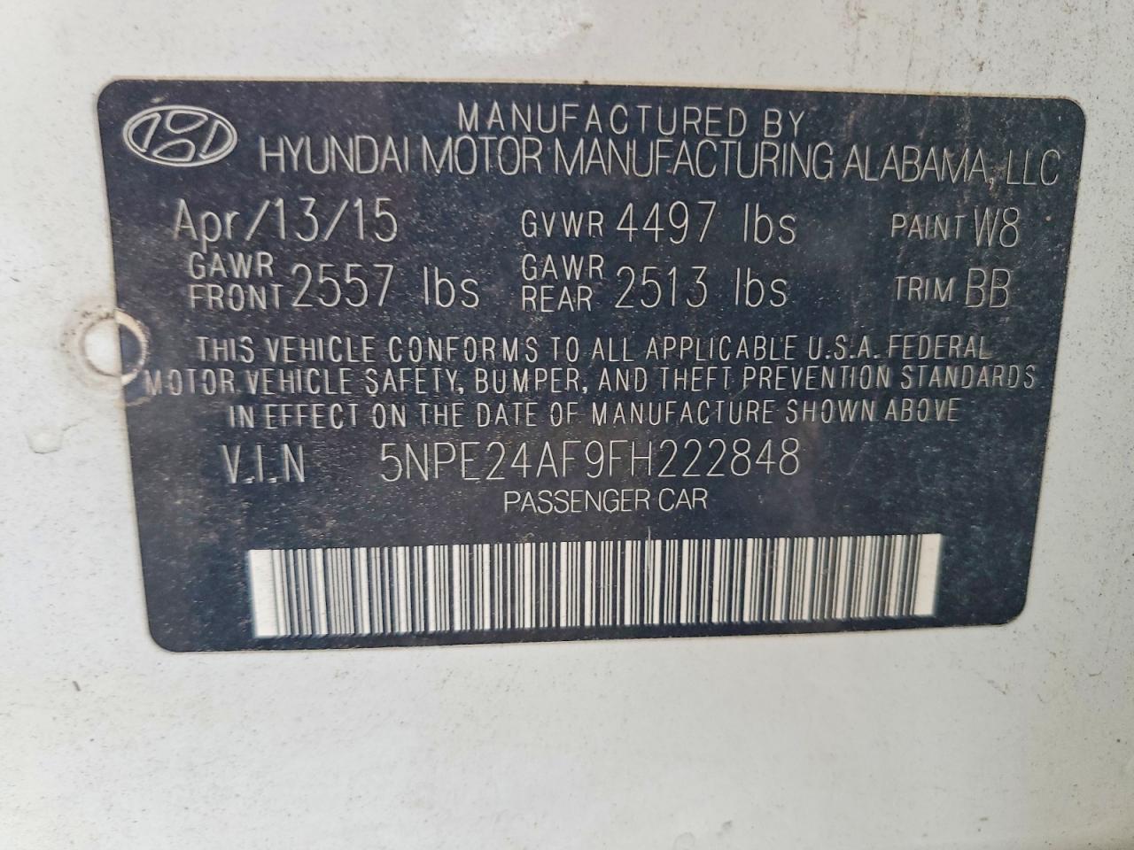 2015 Hyundai Sonata Se White vin: 5NPE24AF9FH222848