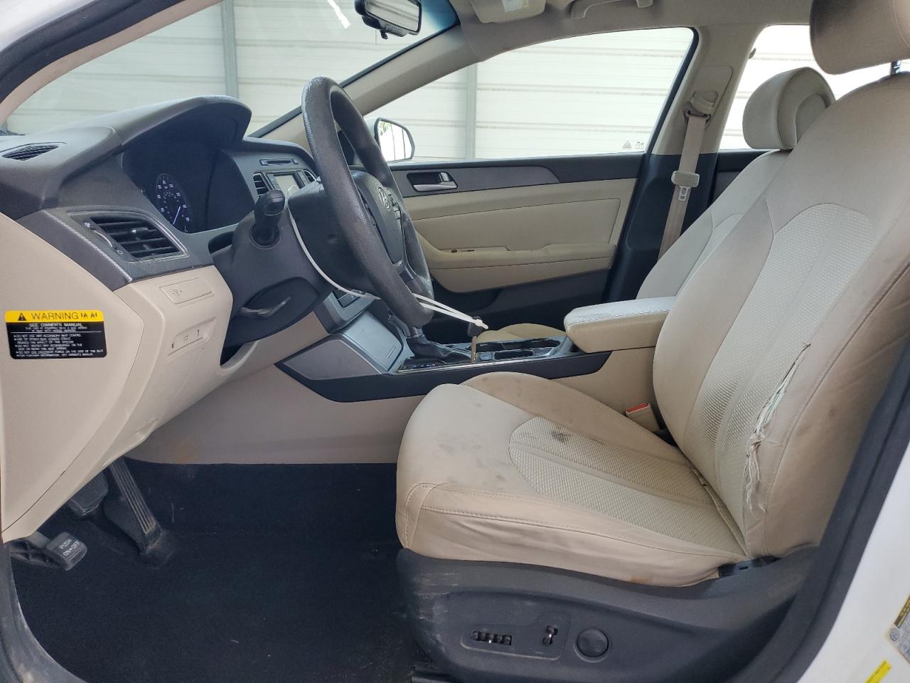 2015 Hyundai Sonata Se White vin: 5NPE24AF9FH222848 Damage: Left Front Seat, Worn, Replacement Required