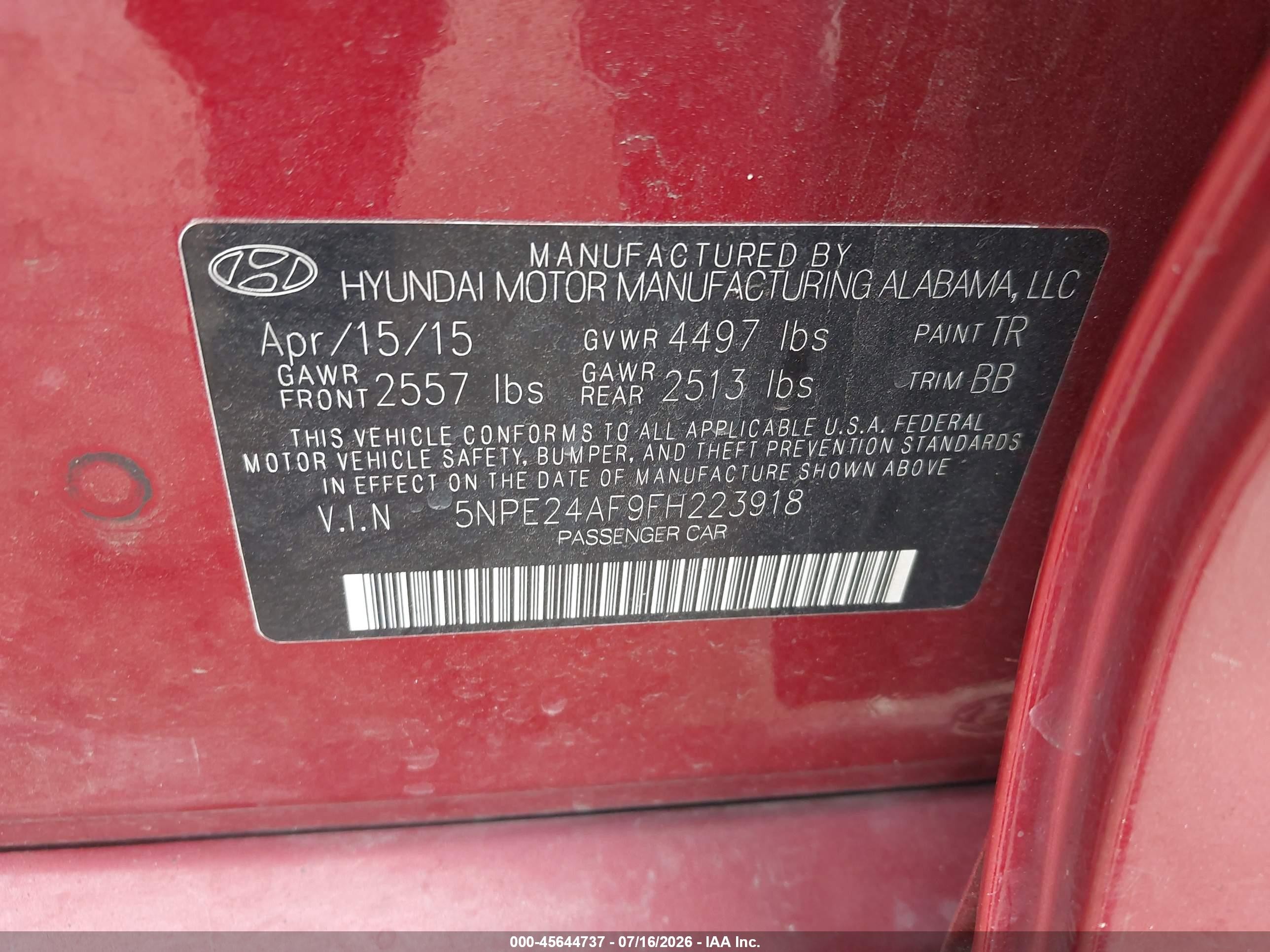 2015 Hyundai Sonata Se Red vin: 5NPE24AF9FH223918