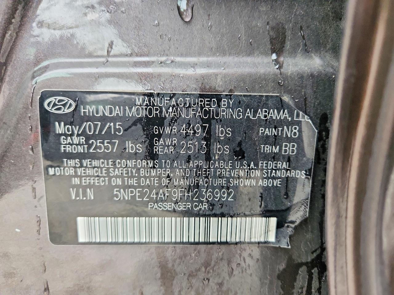 2015 Hyundai Sonata Se Gray vin: 5NPE24AF9FH236992