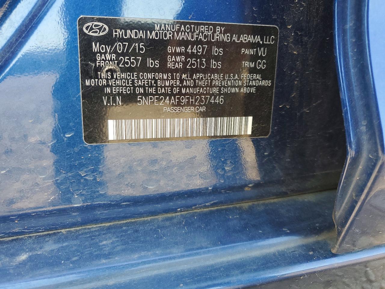 2015 Hyundai Sonata Se Blue vin: 5NPE24AF9FH237446