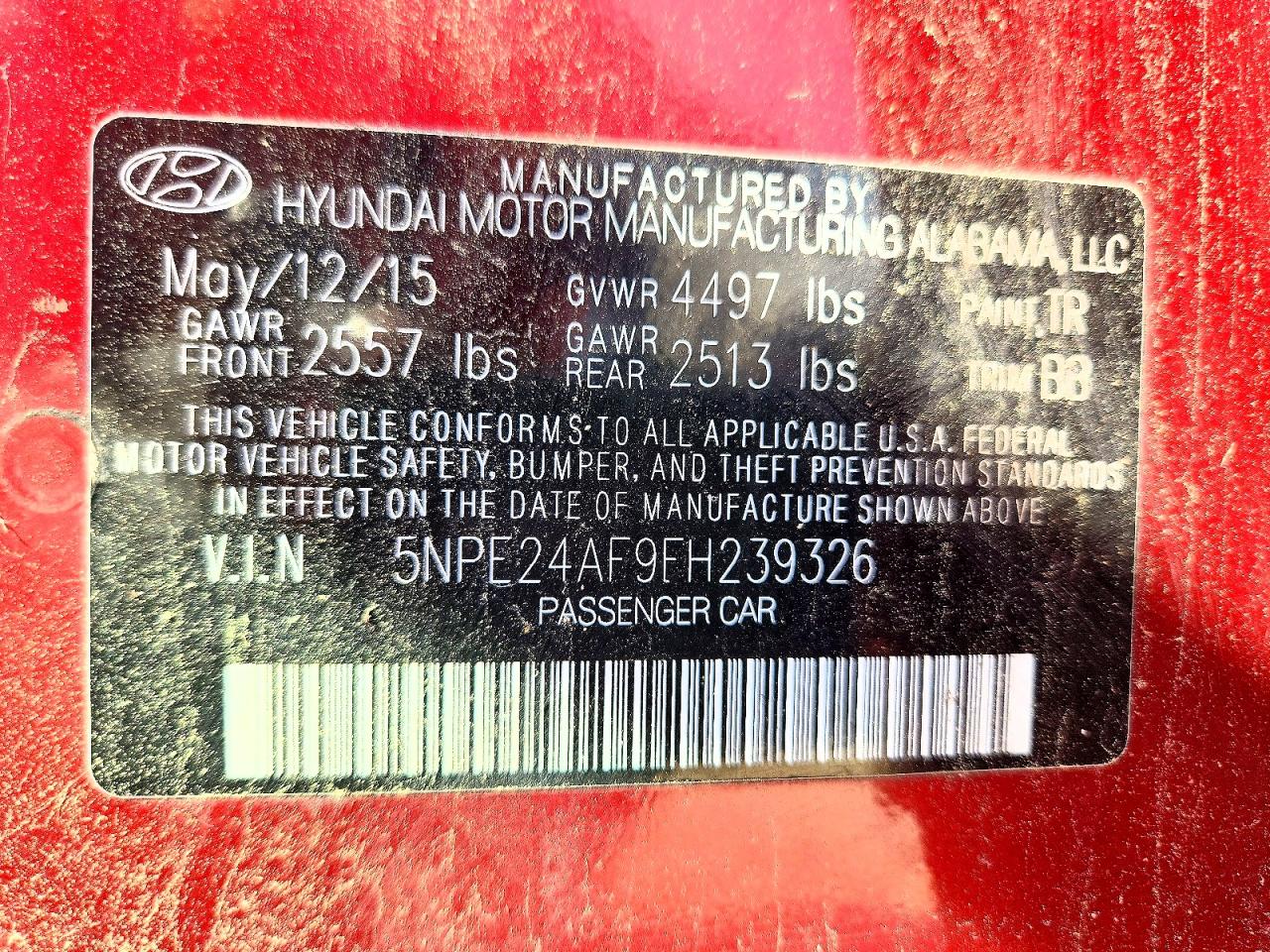 2015 Hyundai Sonata Red vin: 5NPE24AF9FH239326