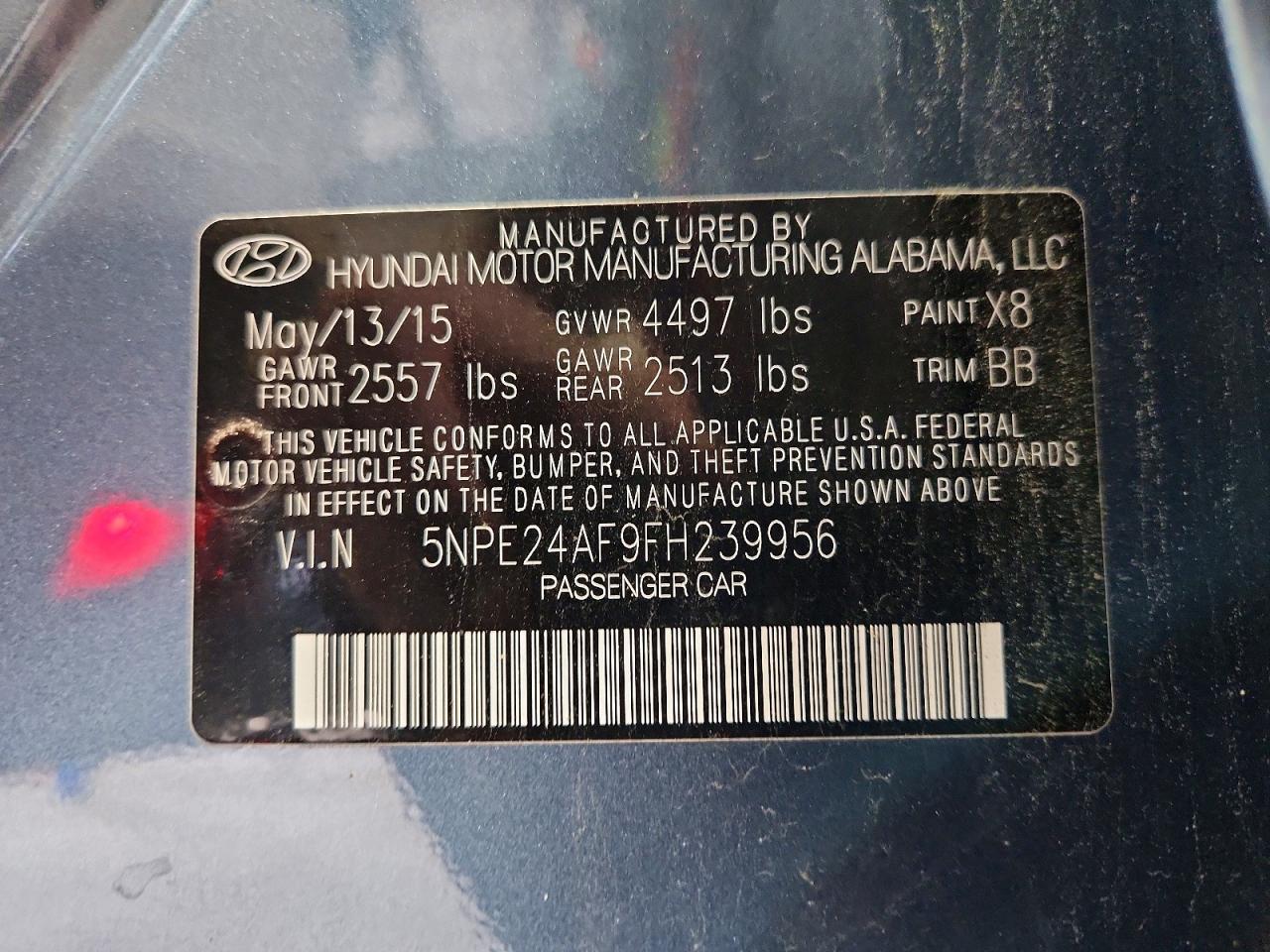 2015 Hyundai Sonata Se Blue vin: 5NPE24AF9FH239956