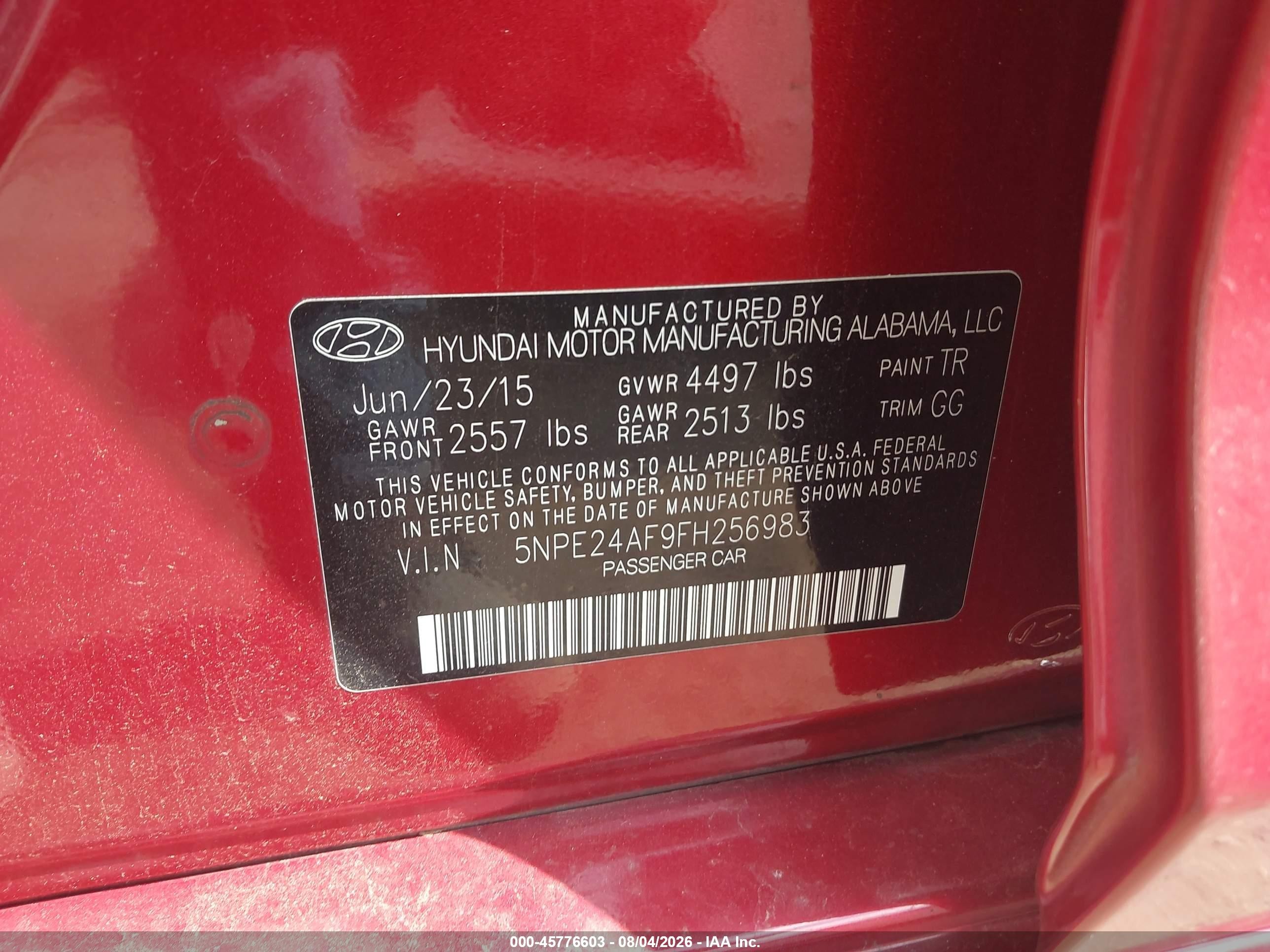 2015 Hyundai Sonata Se Red vin: 5NPE24AF9FH256983