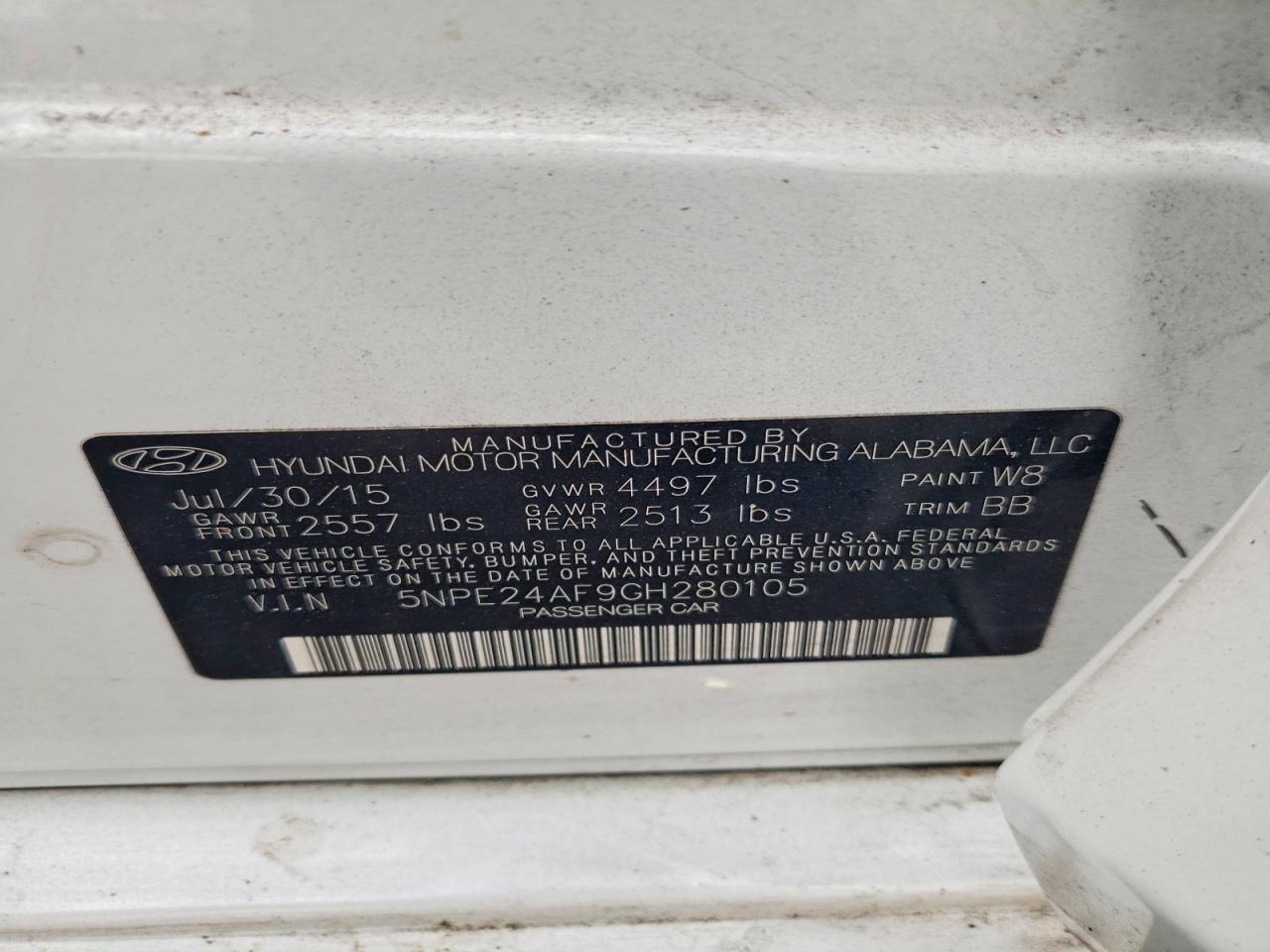 2016 Hyundai Sonata Se White vin: 5NPE24AF9GH280105