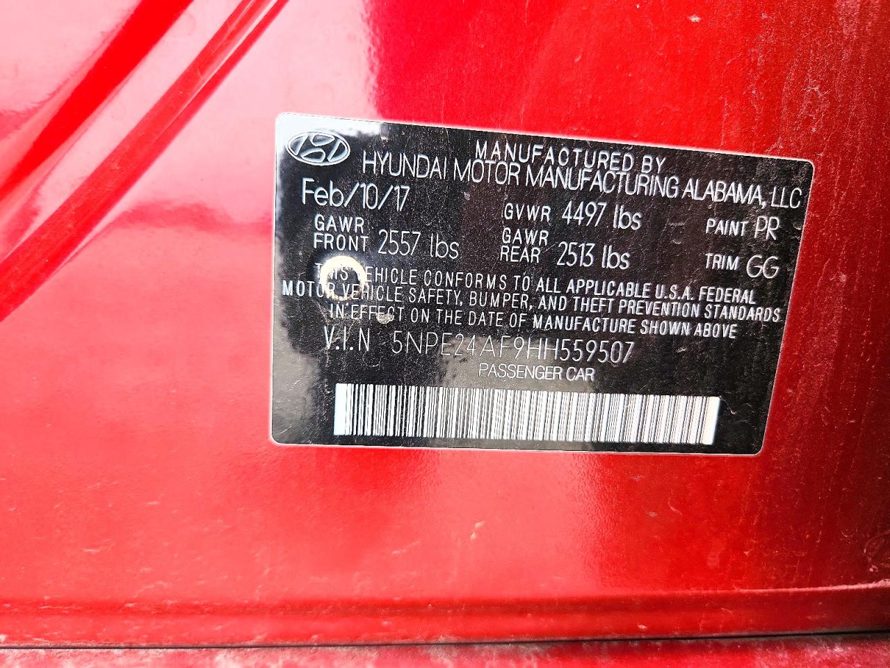 2017 Hyundai Sonata Se Red vin: 5NPE24AF9HH559507
