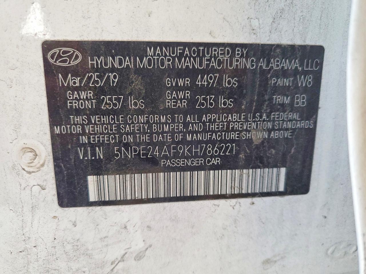 2019 Hyundai Sonata Se White vin: 5NPE24AF9KH786221