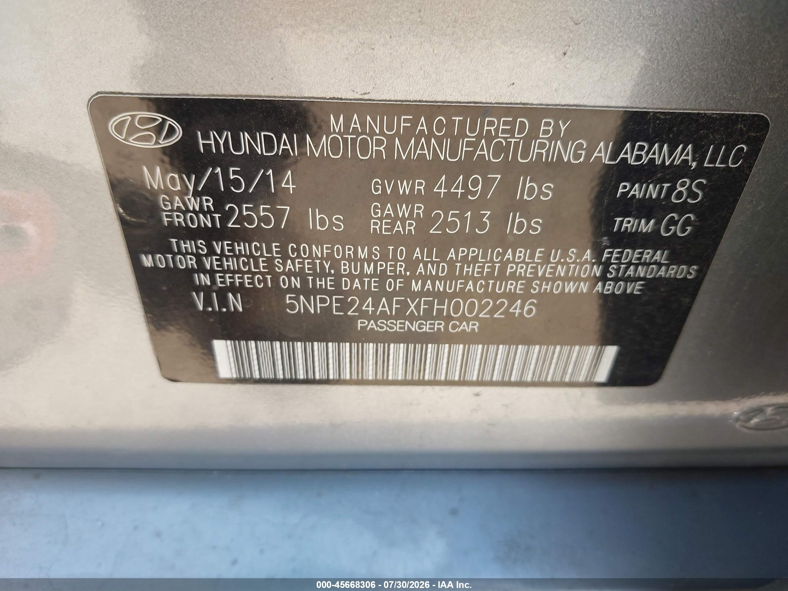 2015 Hyundai Sonata Se Silver vin: 5NPE24AFXFH002246