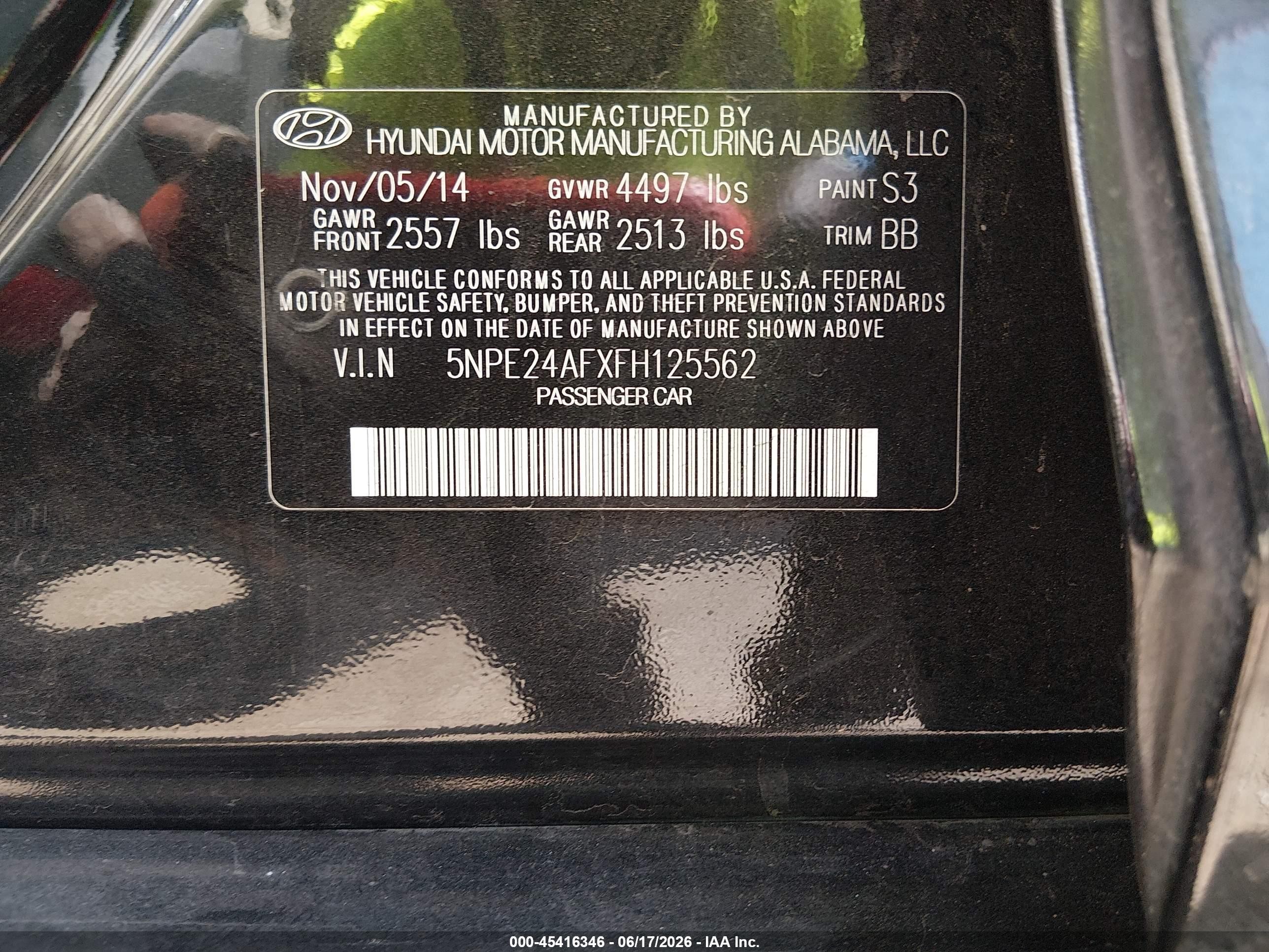 2015 Hyundai Sonata Se Black vin: 5NPE24AFXFH125562