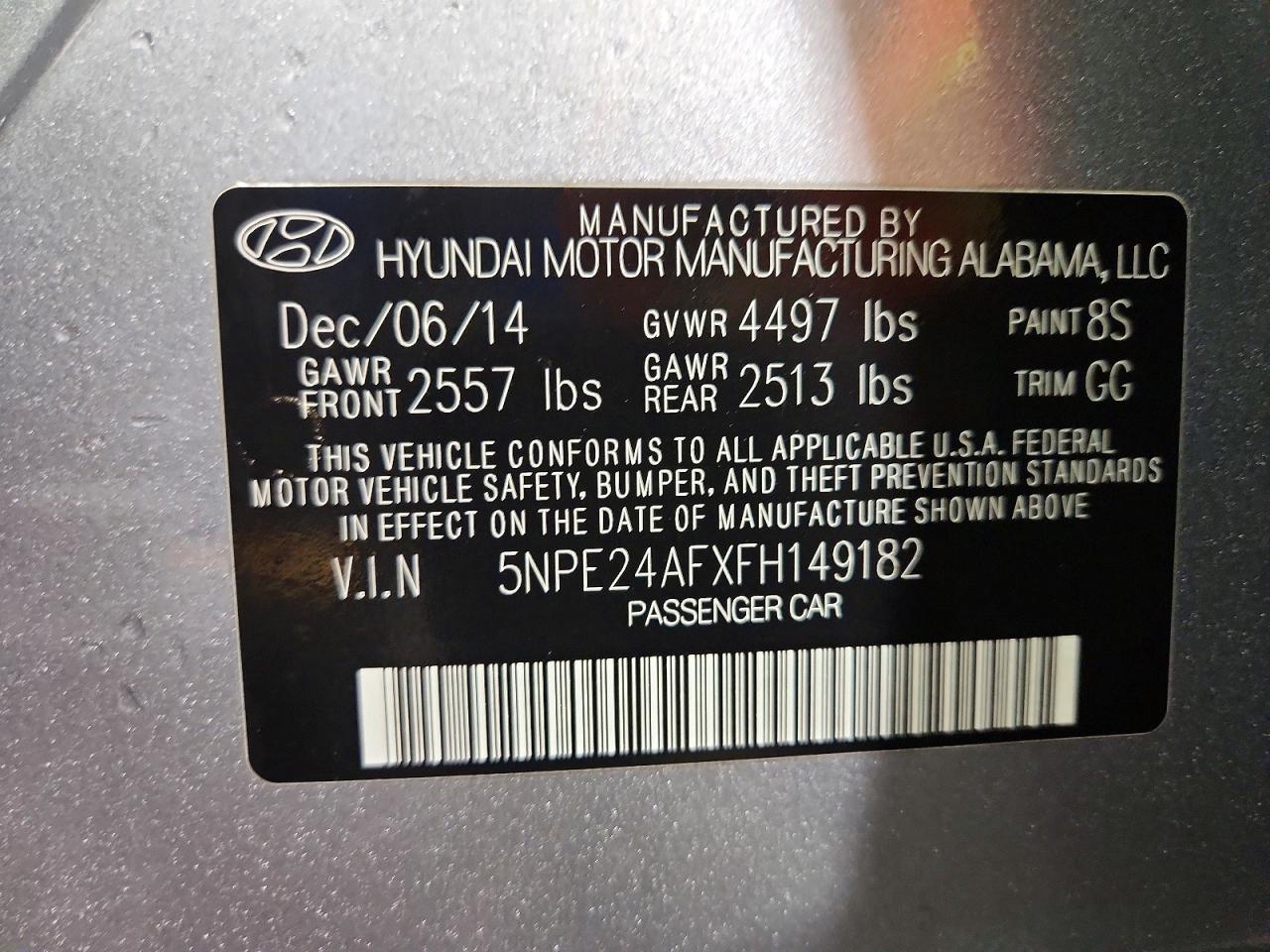 2015 Hyundai Sonata Se Silver vin: 5NPE24AFXFH149182