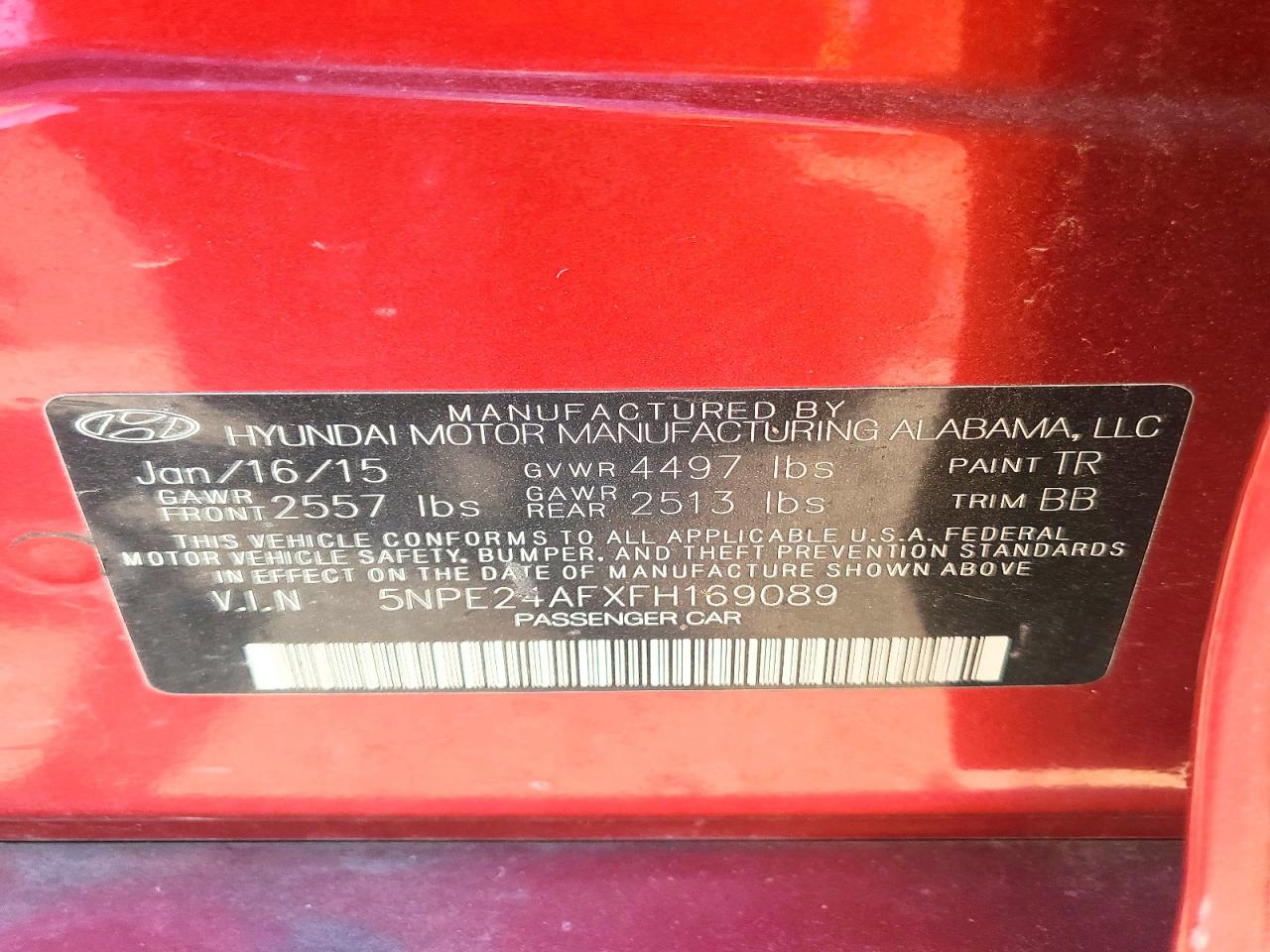 2015 Hyundai Sonata Se Red vin: 5NPE24AFXFH169089