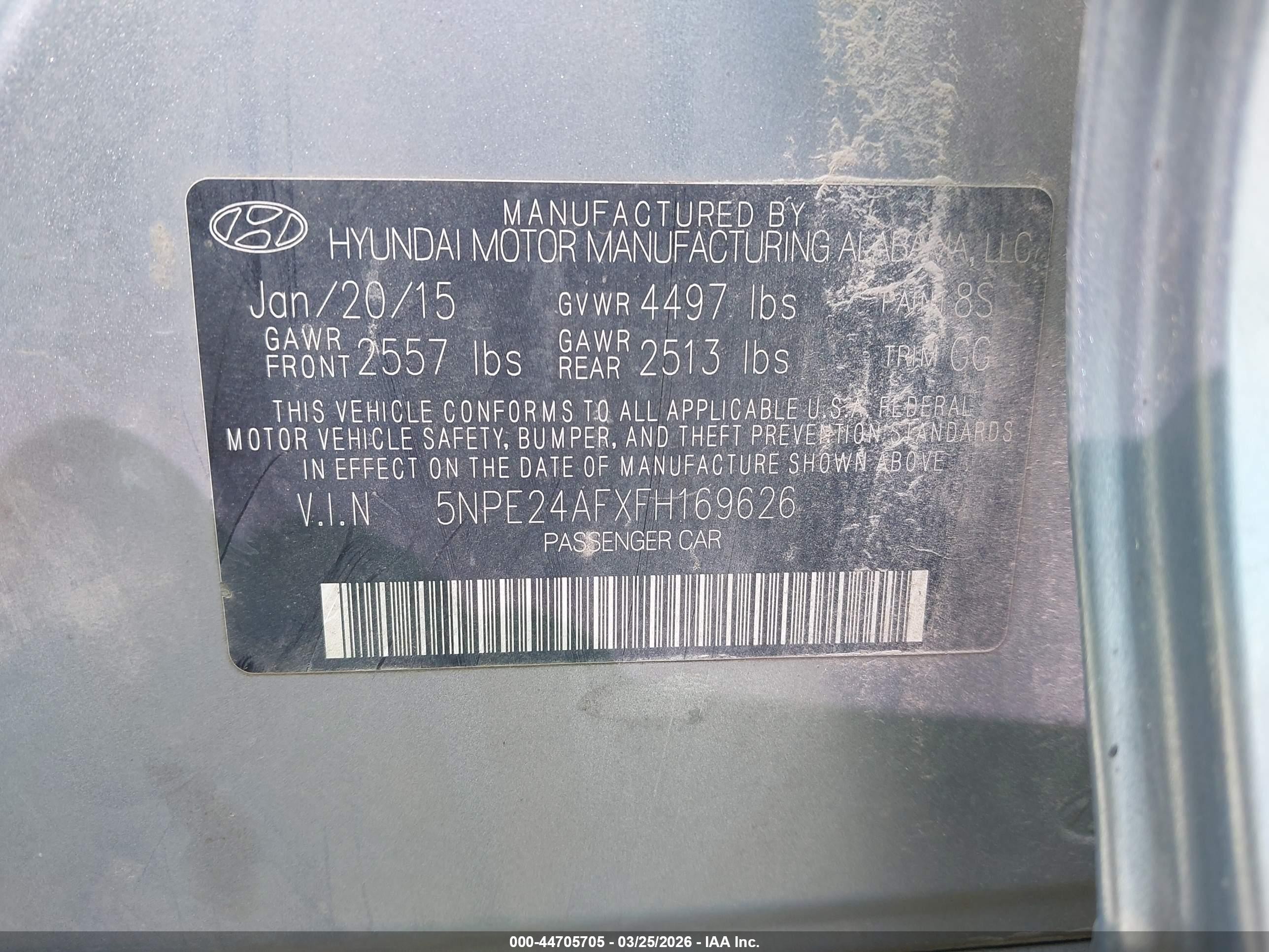 2015 Hyundai Sonata Se Gray vin: 5NPE24AFXFH169626
