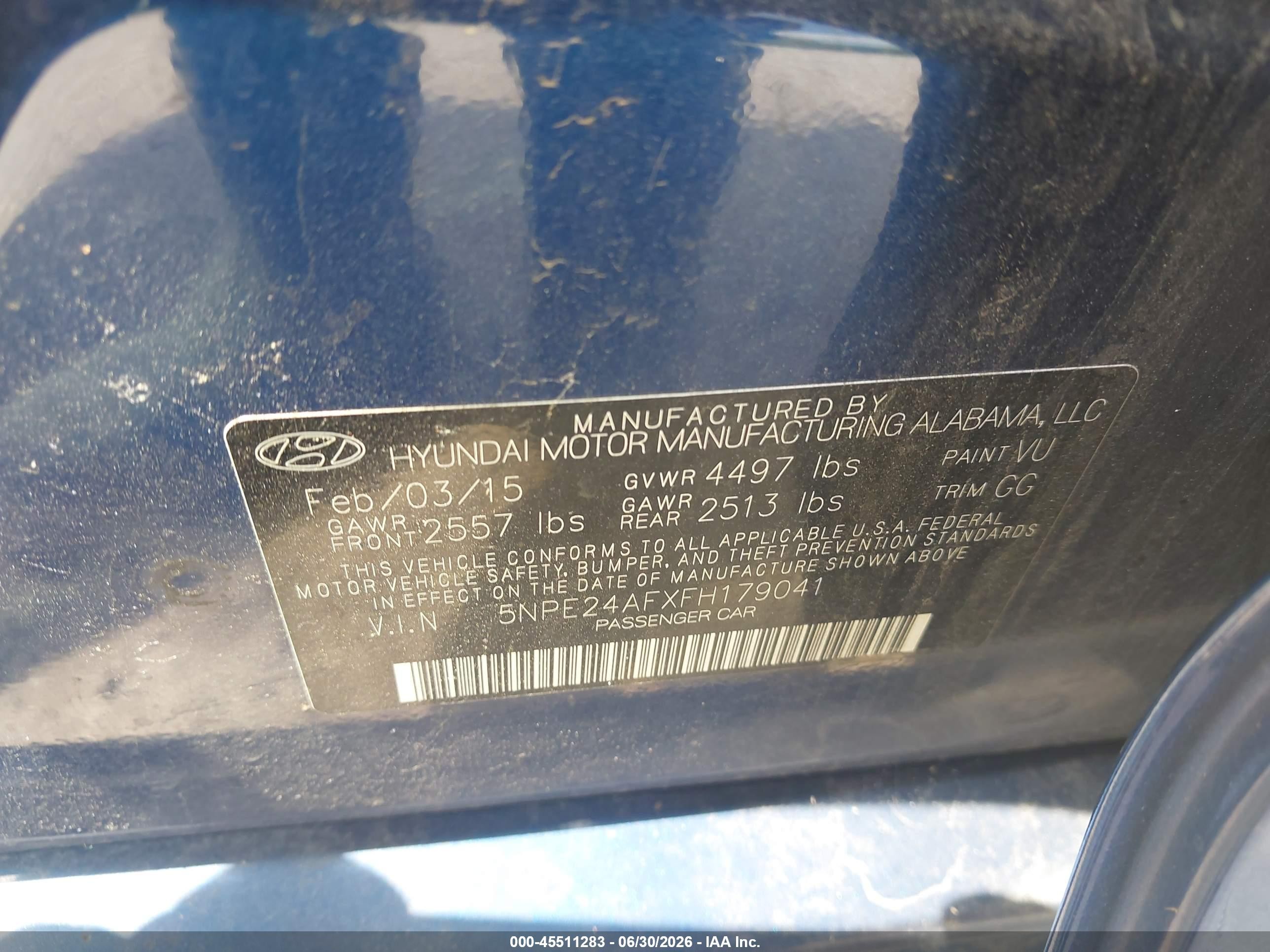 2015 Hyundai Sonata Se Blue vin: 5NPE24AFXFH179041