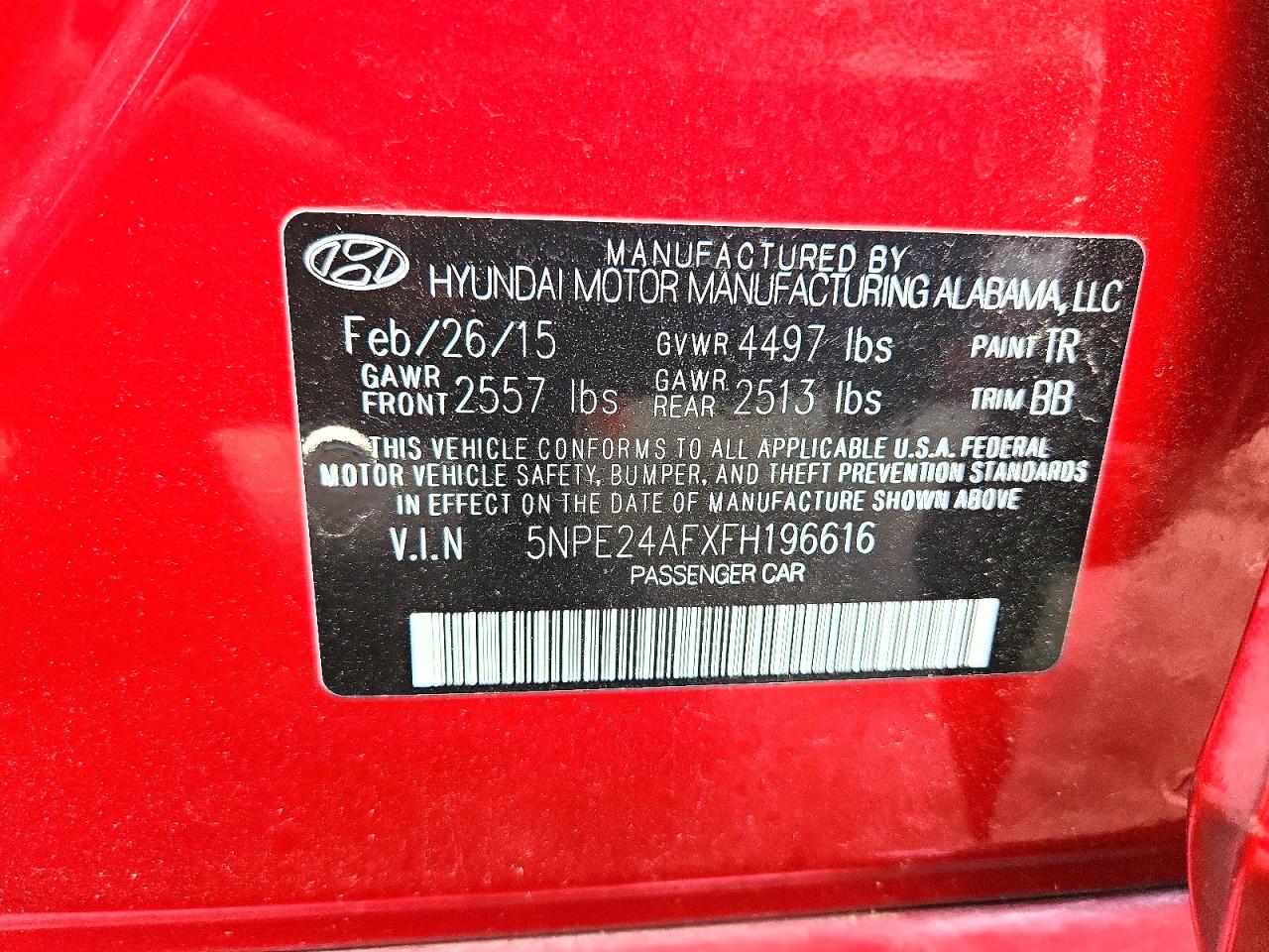 2015 Hyundai Sonata Se Red vin: 5NPE24AFXFH196616