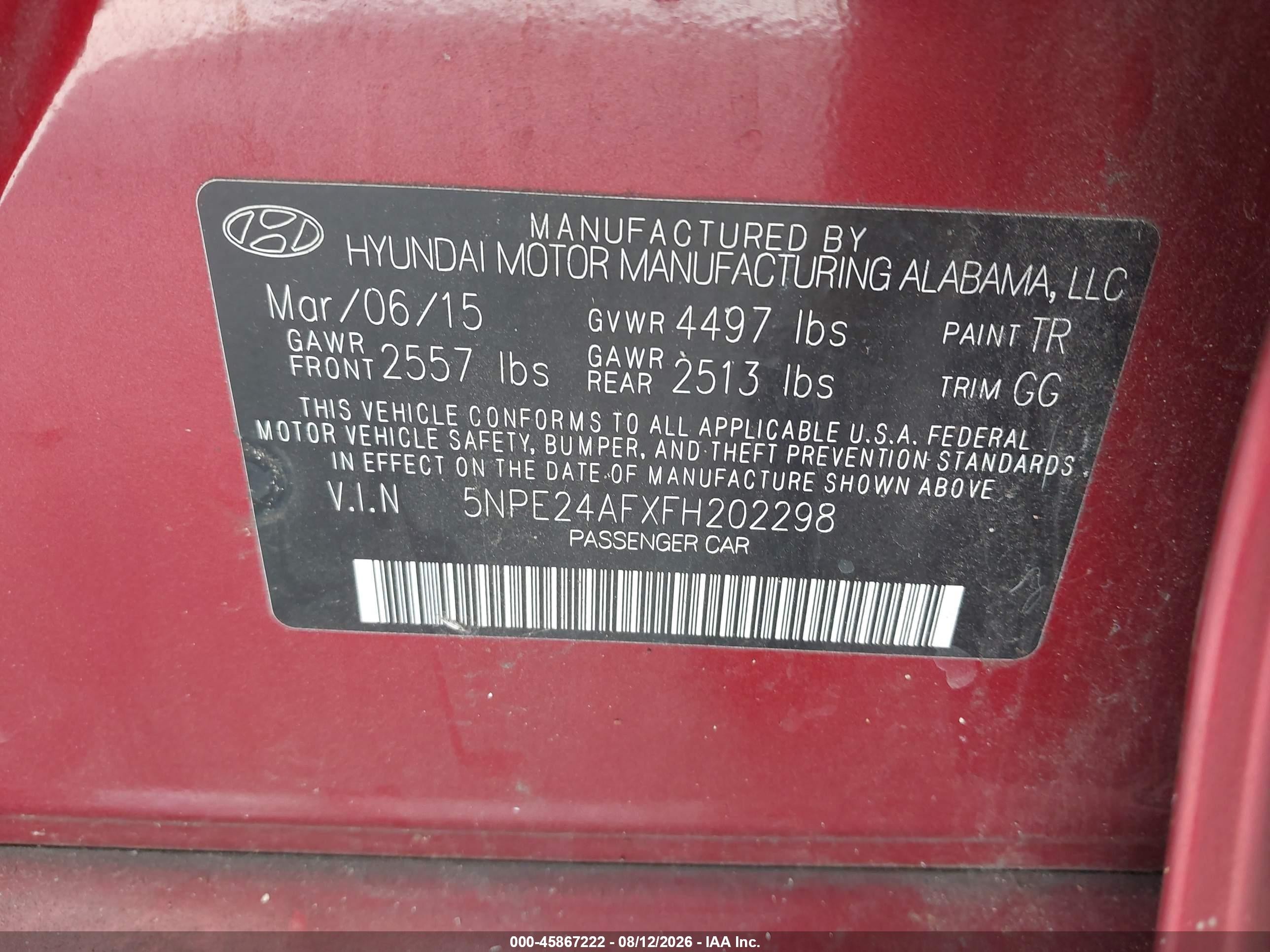 2015 Hyundai Sonata Se Red vin: 5NPE24AFXFH202298