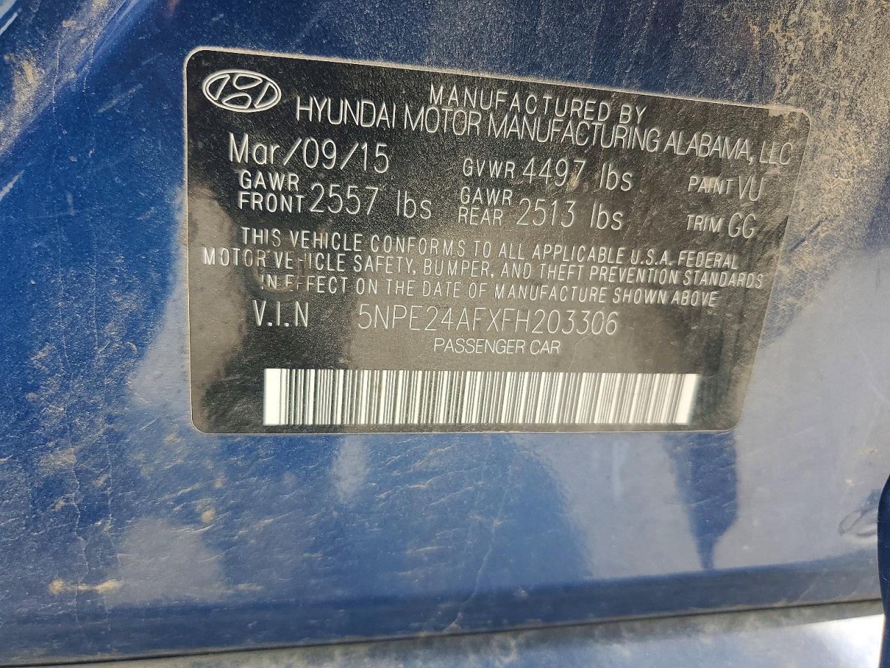 2015 Hyundai Sonata Se Blue vin: 5NPE24AFXFH203306