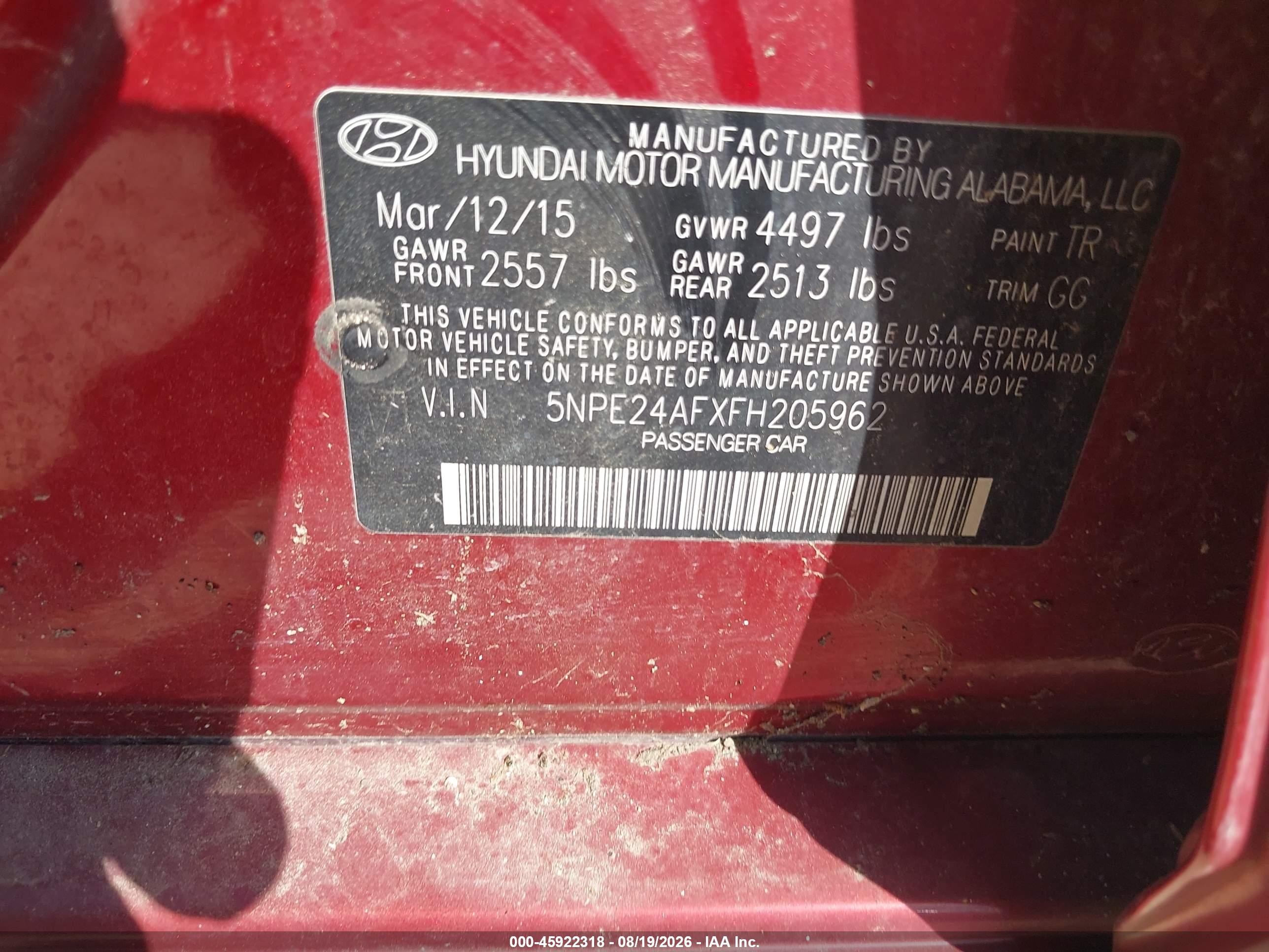 2015 Hyundai Sonata Se Red vin: 5NPE24AFXFH205962