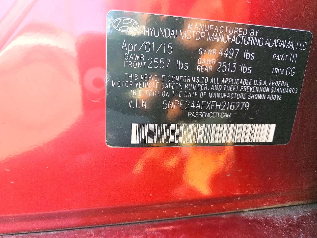2015 Hyundai Sonata Se Red vin: 5NPE24AFXFH216279