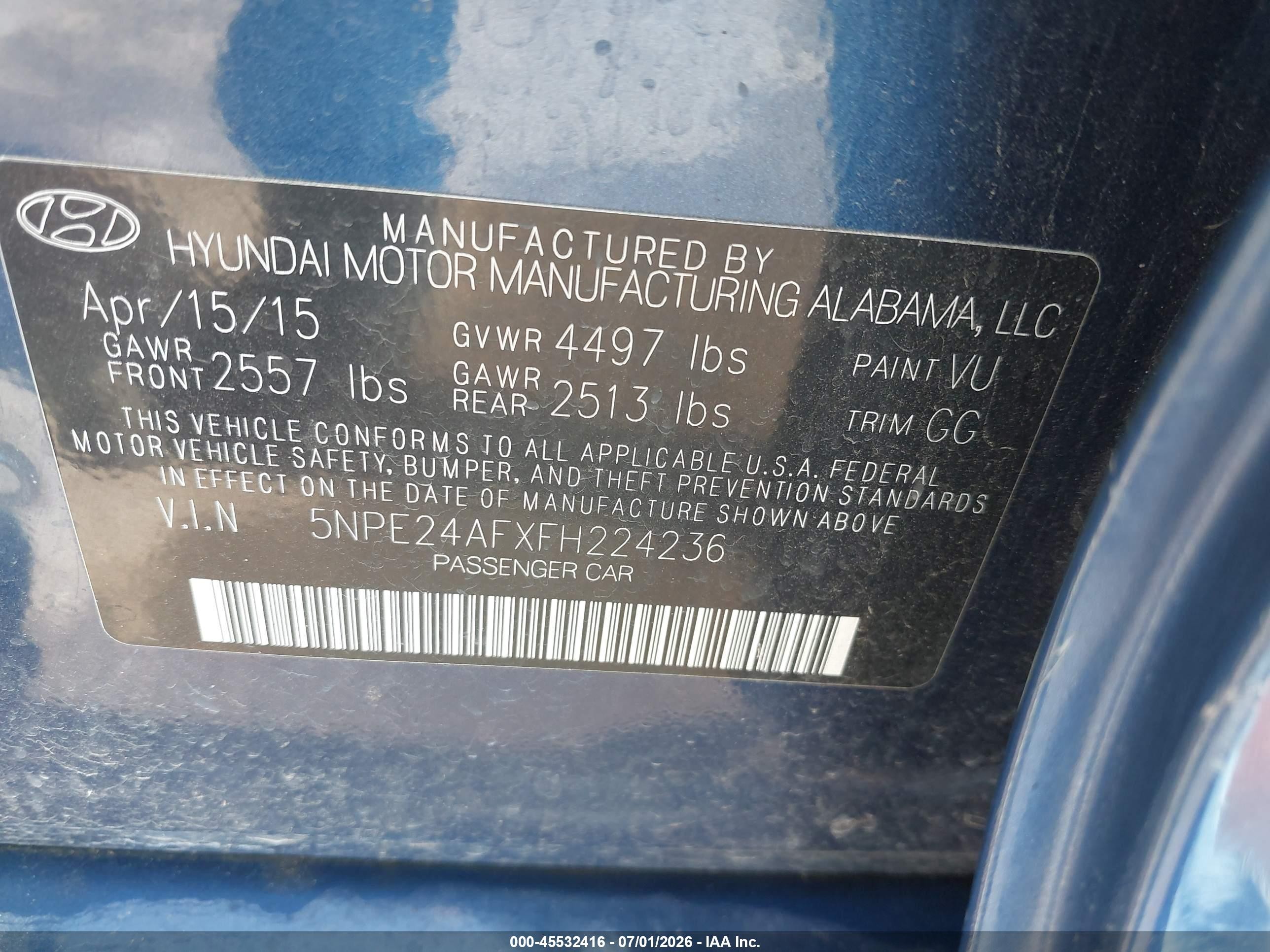 2015 Hyundai Sonata Se Blue vin: 5NPE24AFXFH224236