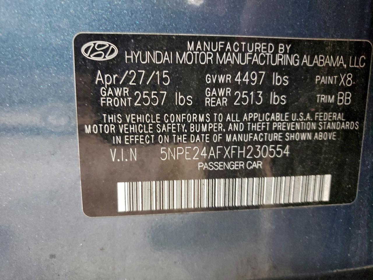 2015 Hyundai Sonata Se Blue vin: 5NPE24AFXFH230554