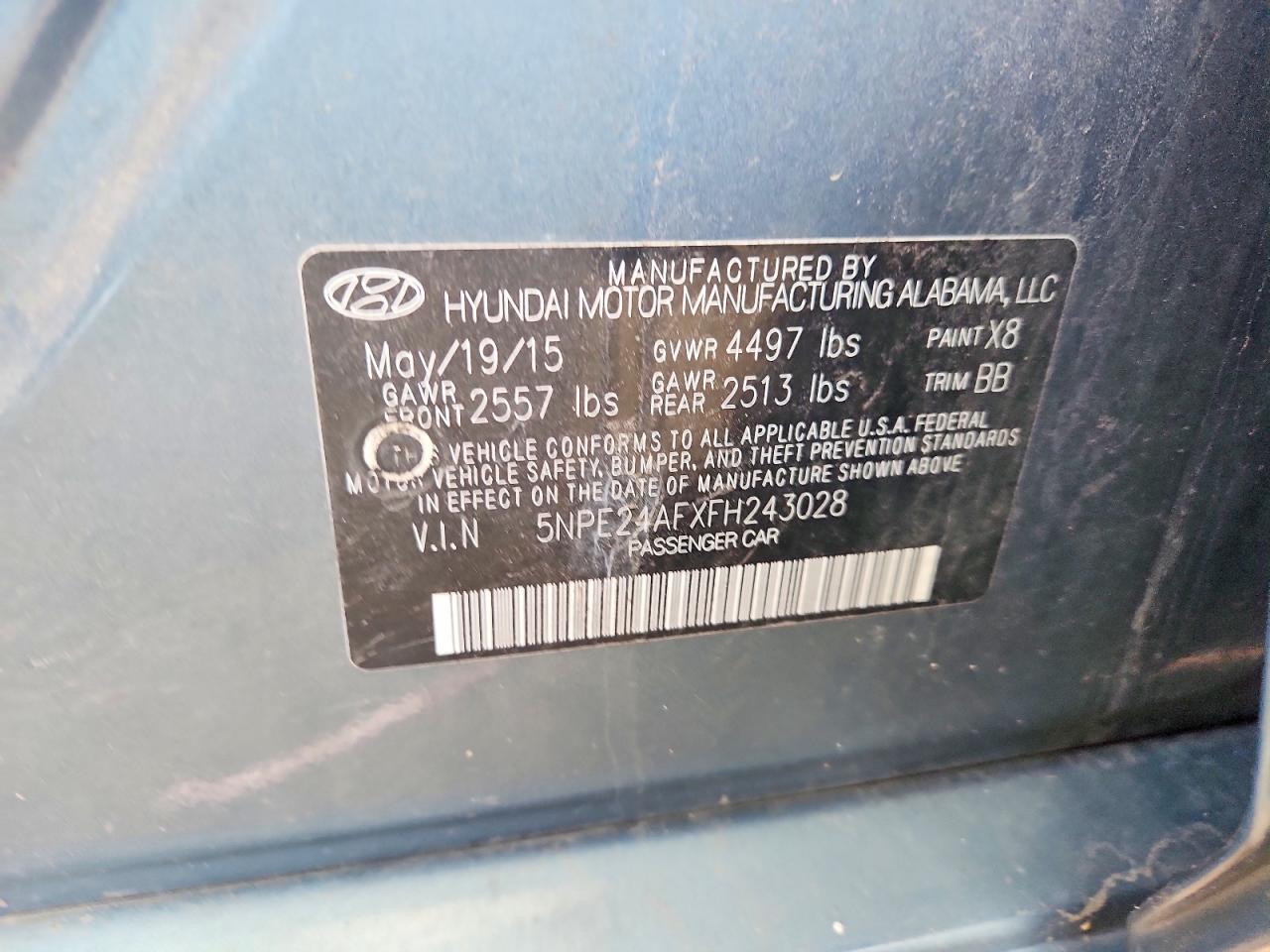2015 Hyundai Sonata Se Blue vin: 5NPE24AFXFH243028