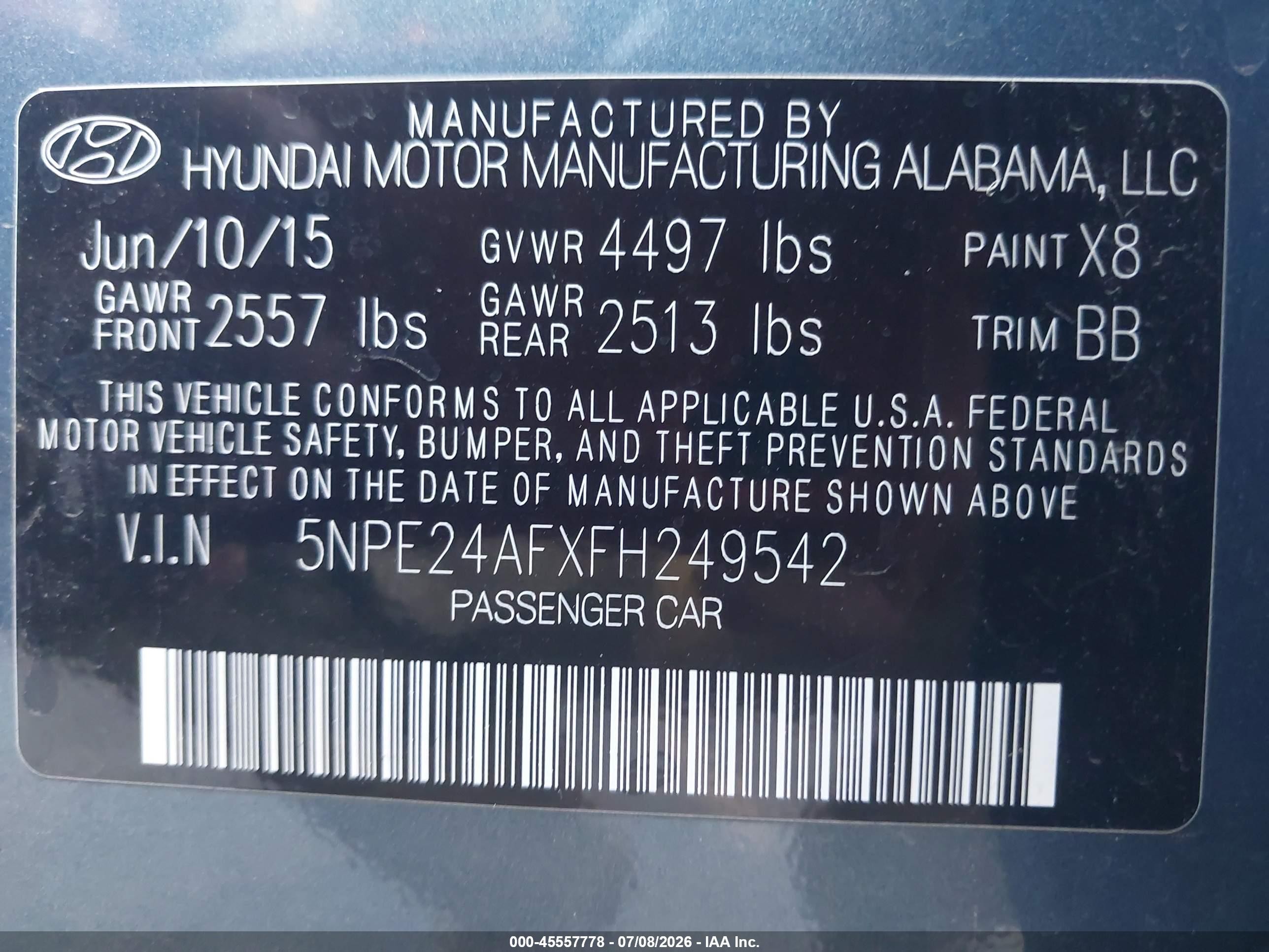 2015 Hyundai Sonata Se Blue vin: 5NPE24AFXFH249542