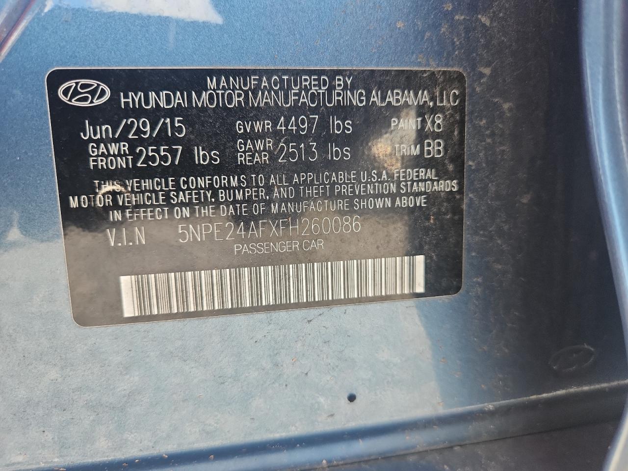 2015 Hyundai Sonata Se Blue vin: 5NPE24AFXFH260086