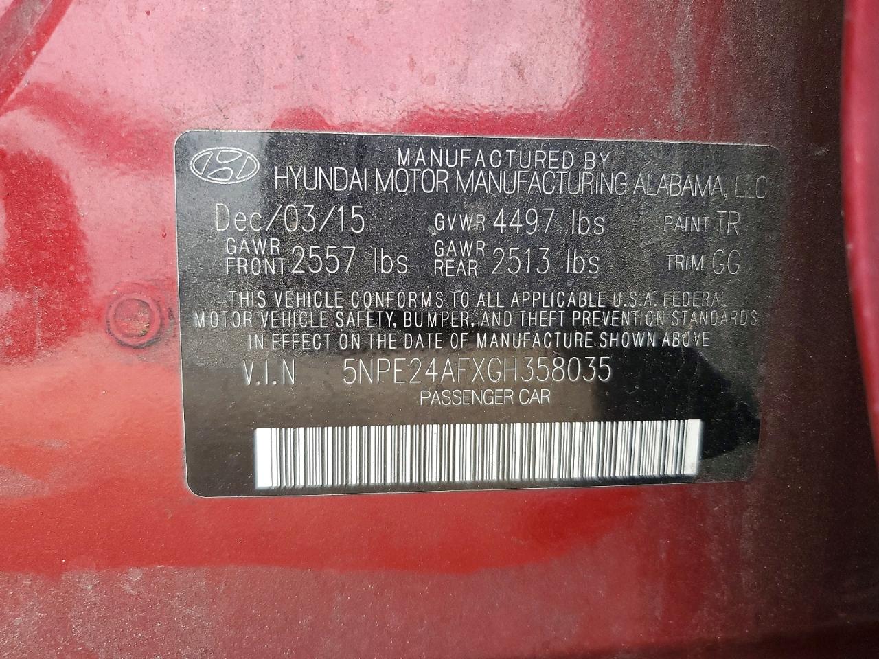 2016 Hyundai Sonata Se Burgundy vin: 5NPE24AFXGH358035