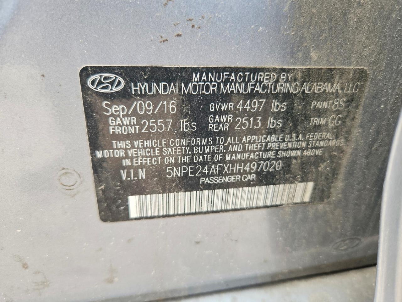 2017 Hyundai Sonata Se Gray vin: 5NPE24AFXHH497020