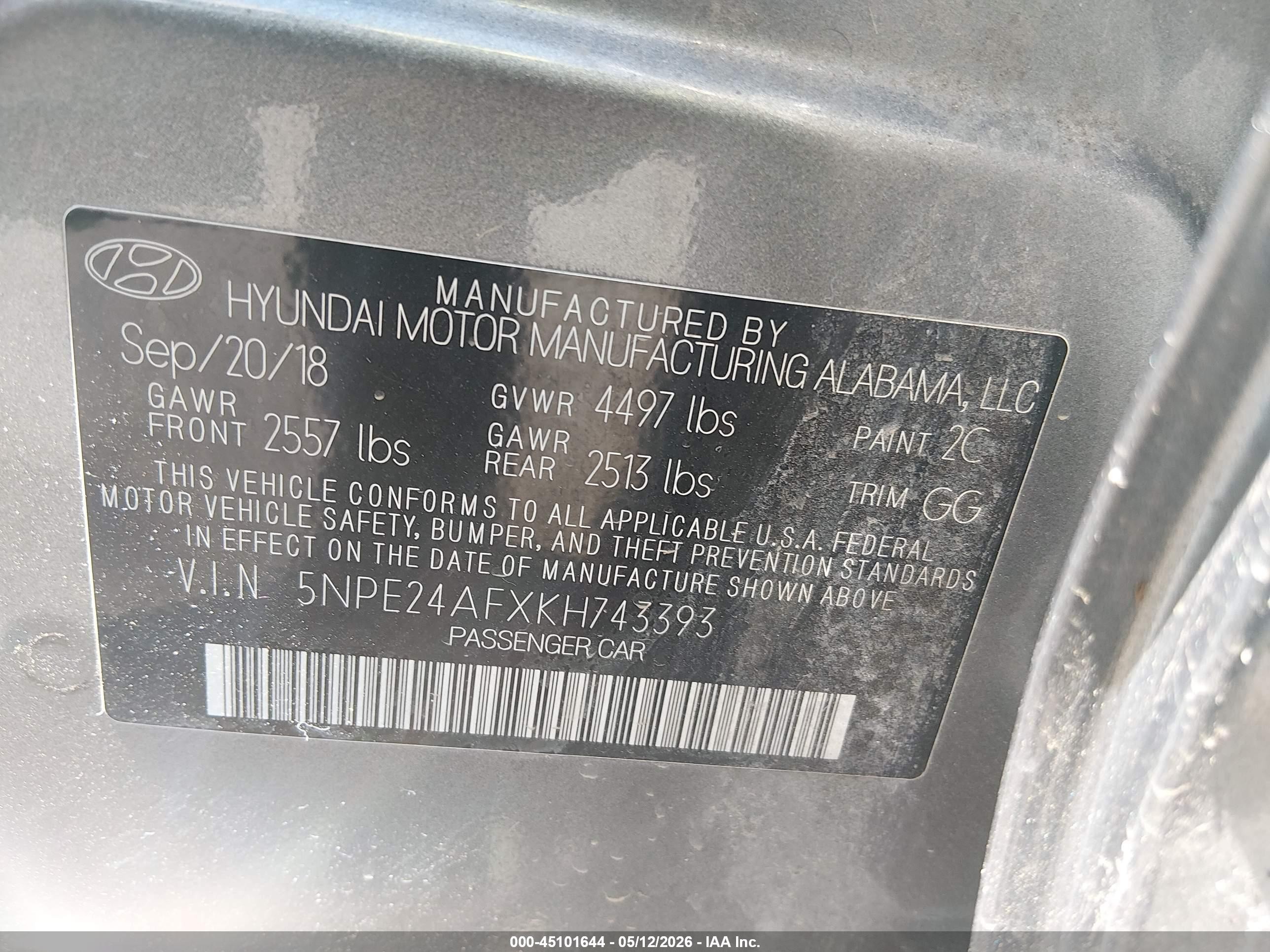 2019 Hyundai Sonata Se Gray vin: 5NPE24AFXKH743393
