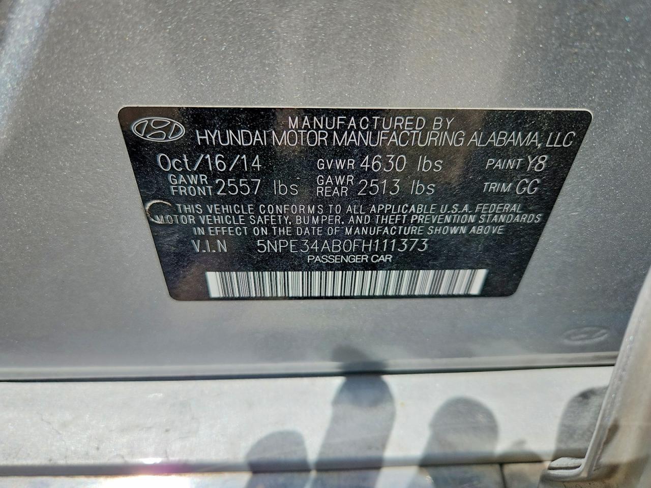 2015 Hyundai Sonata Limited 2.0t Silver vin: 5NPE34AB0FH111373