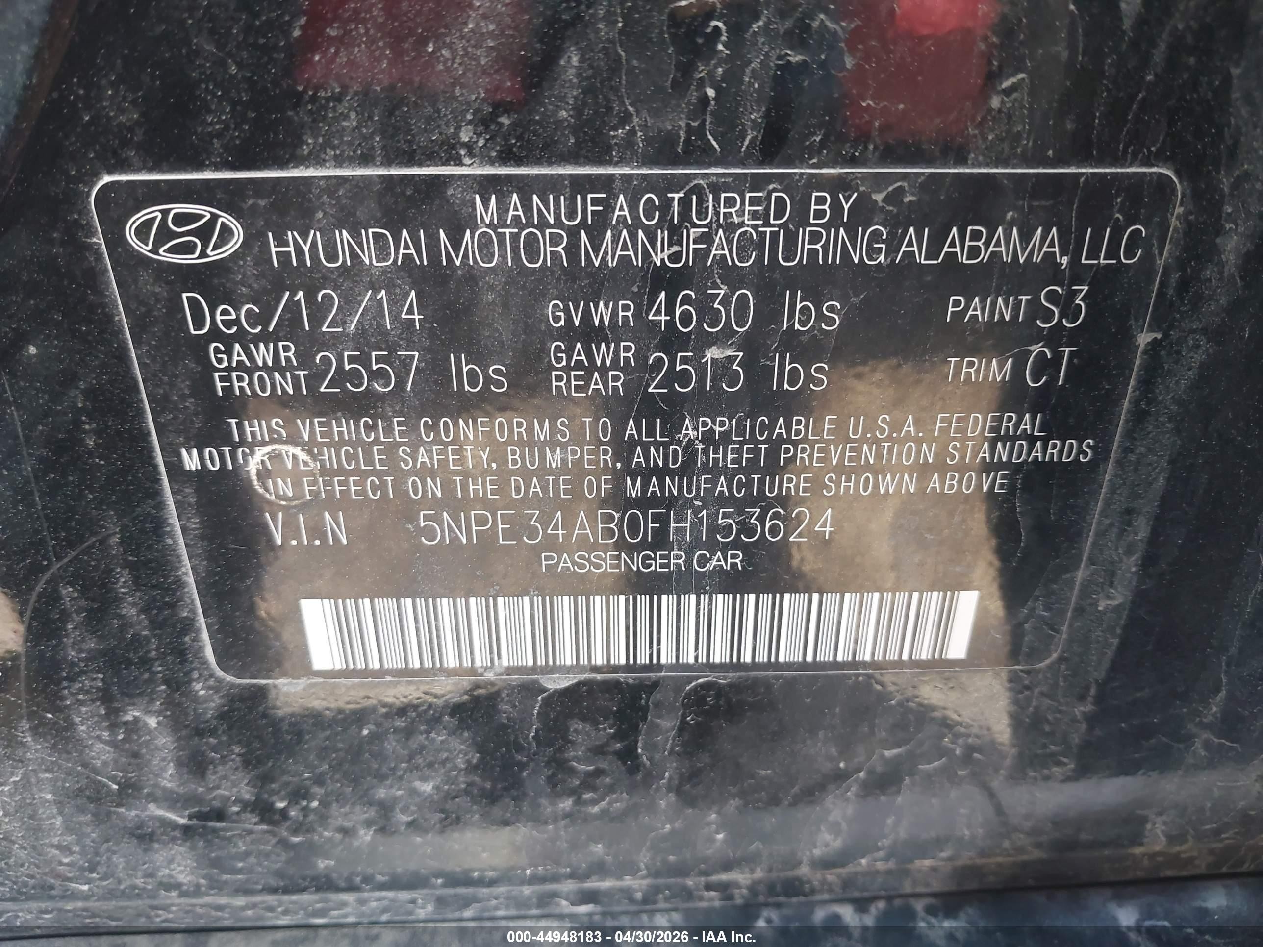 2015 Hyundai Sonata Limited 2.0t Black vin: 5NPE34AB0FH153624
