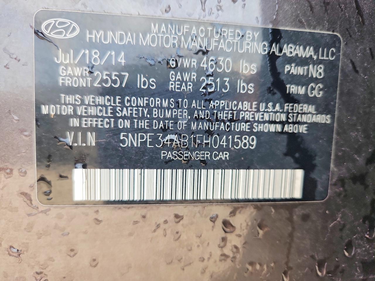 2015 Hyundai Sonata Sport 2.0t Gray vin: 5NPE34AB1FH041589