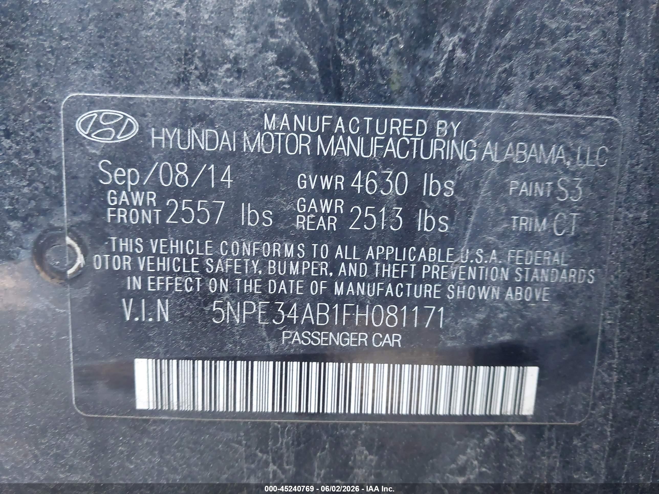 2015 Hyundai Sonata Sport 2.0t Черный vin: 5NPE34AB1FH081171