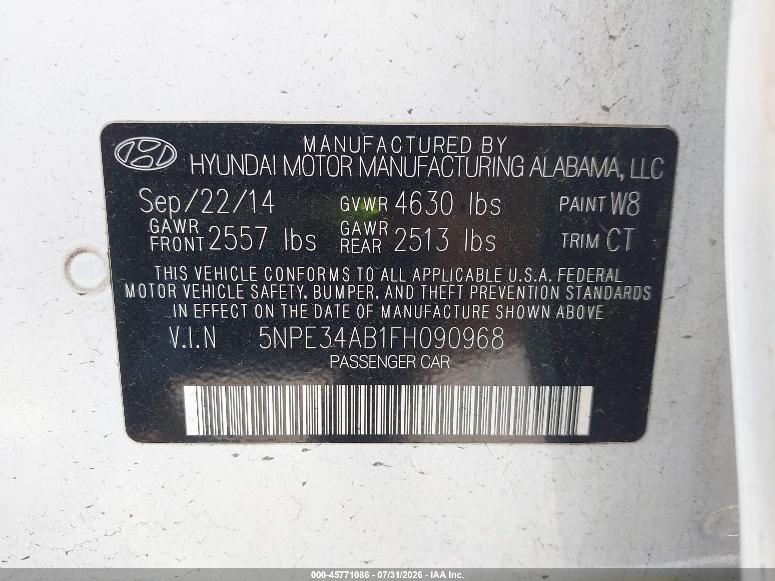 2015 Hyundai Sonata Sport 2.0t White vin: 5NPE34AB1FH090968
